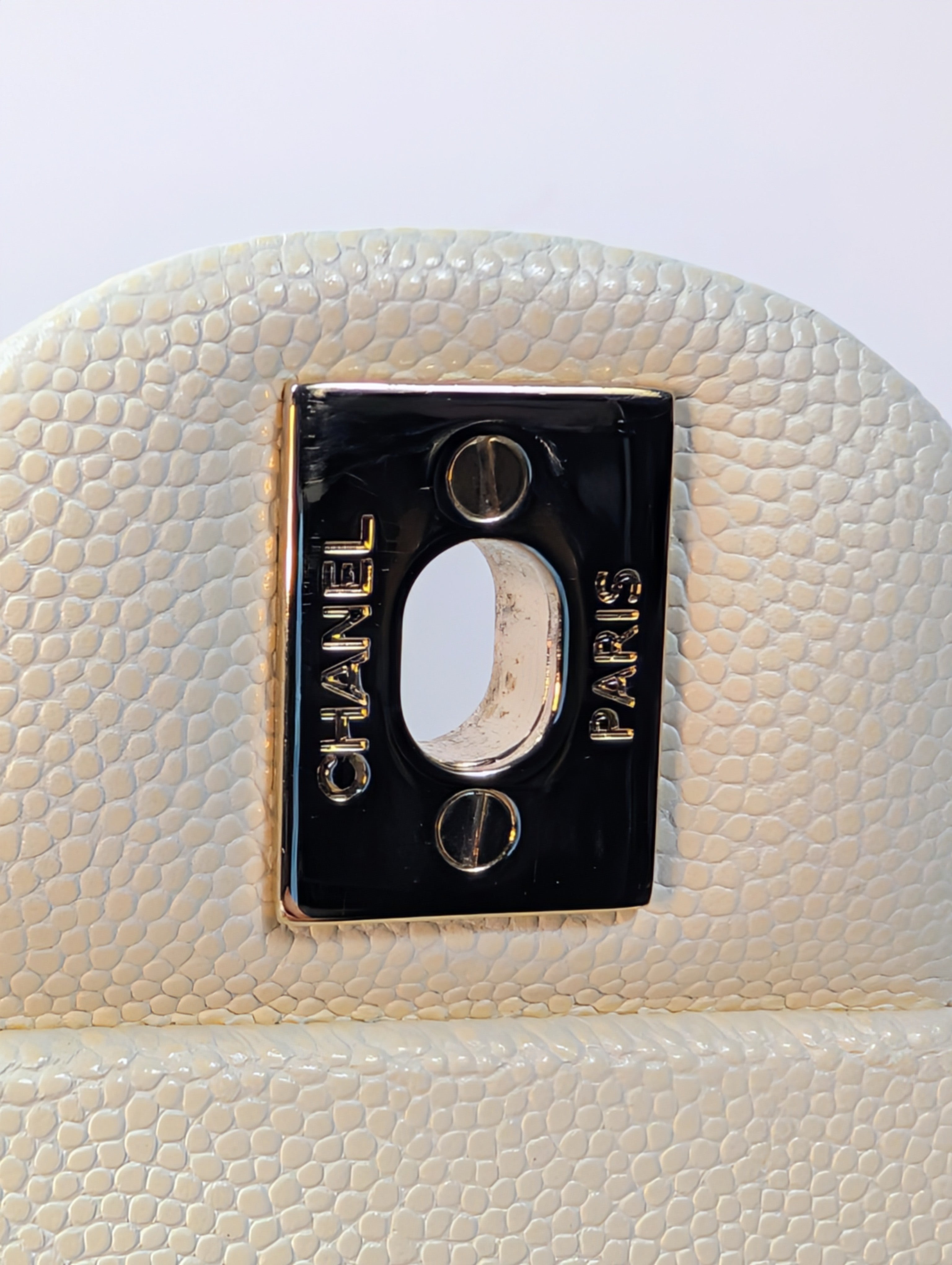 Chanel Vintage S2 Classic White Quilted Caviar Leather Double Flap Bag with 24k Gold-Plated Hardware