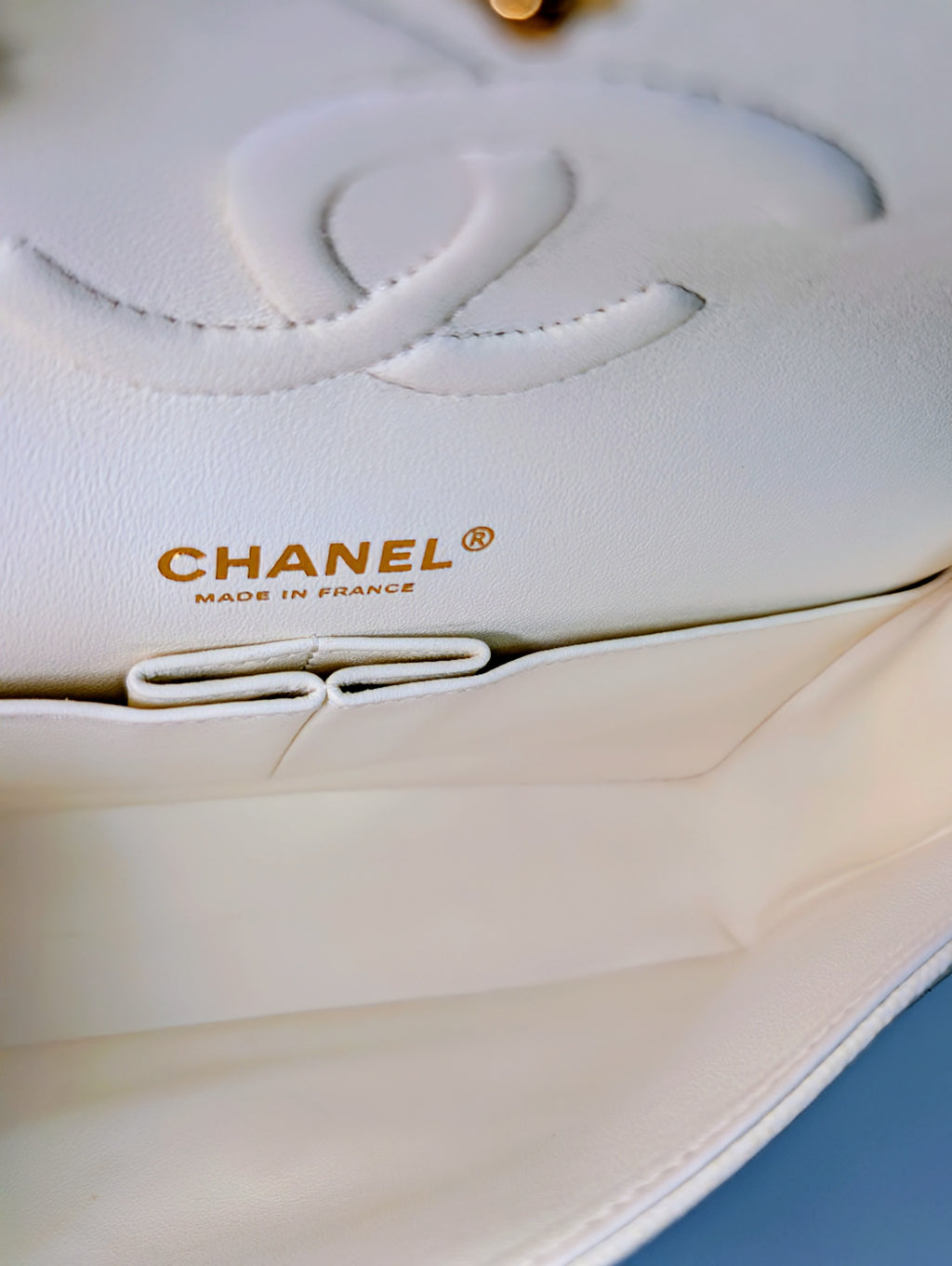 Chanel Vintage S2 Classic White Quilted Caviar Leather Double Flap Bag with 24k Gold-Plated Hardware