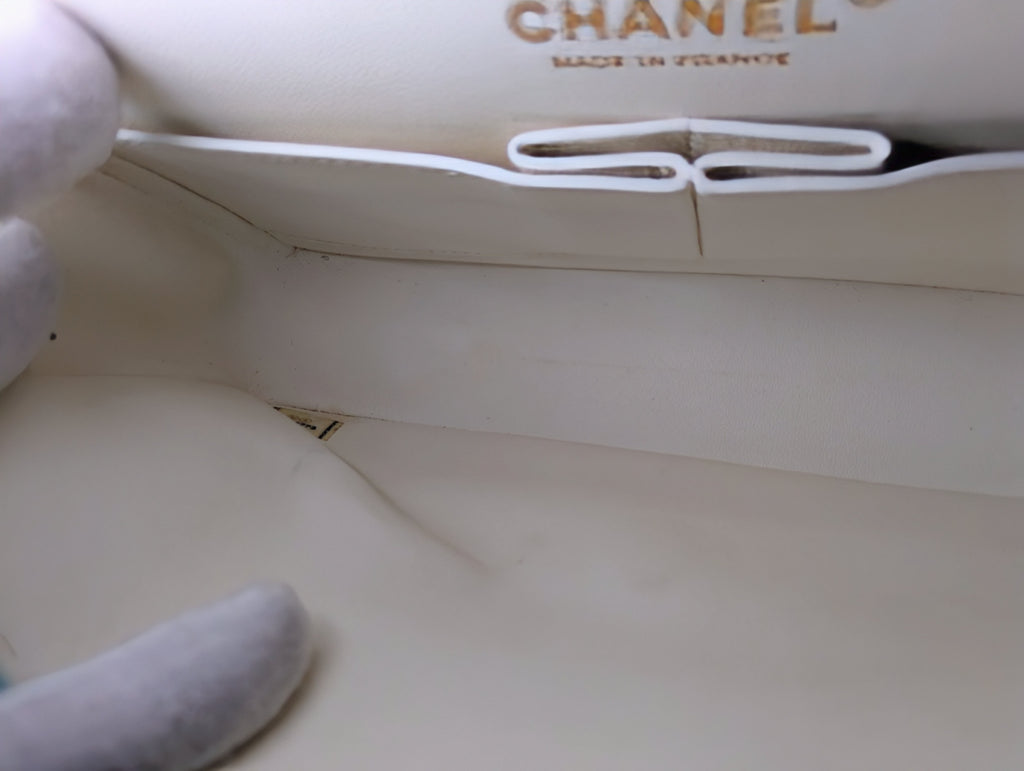 Chanel Vintage S2 Classic White Quilted Caviar Leather Double Flap Bag with 24k Gold-Plated Hardware