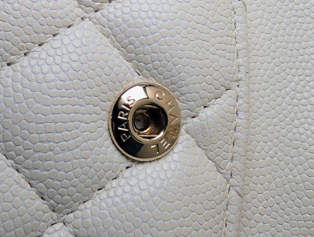 Chanel Vintage S2 Classic White Quilted Caviar Leather Double Flap Bag with 24k Gold-Plated Hardware
