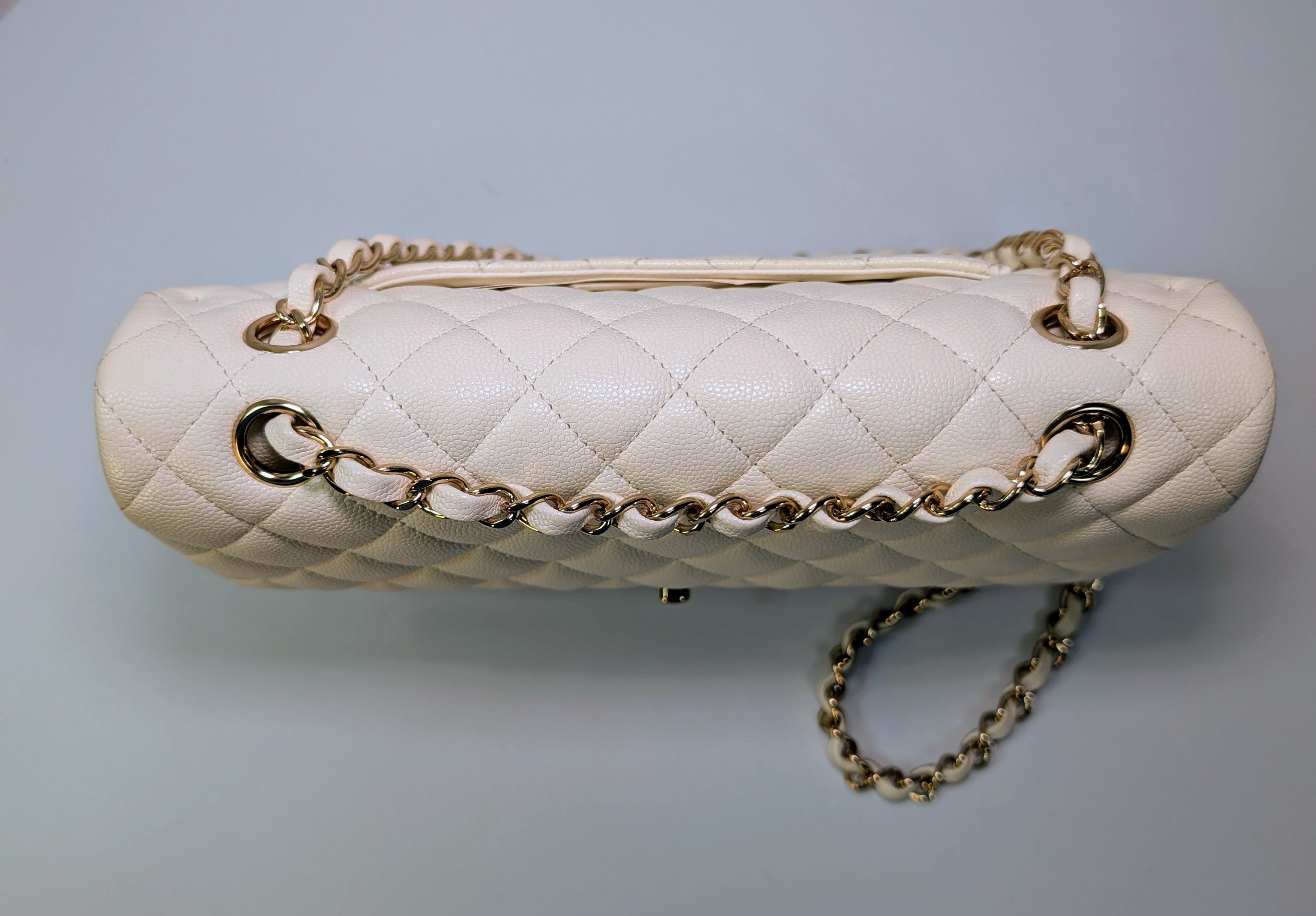Chanel Vintage S2 Classic White Quilted Caviar Leather Double Flap Bag with 24k Gold-Plated Hardware