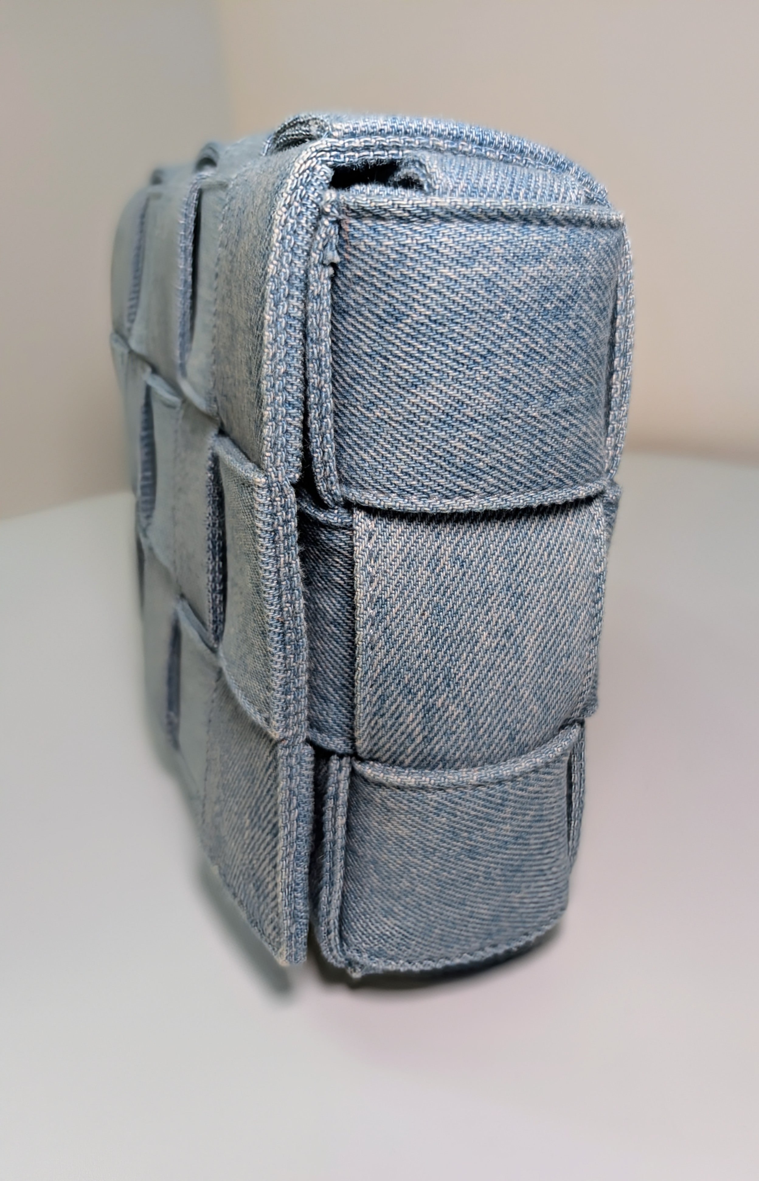 Bottega Veneta Light Blue Denim Intrecciato Cassette Crossbody Bag