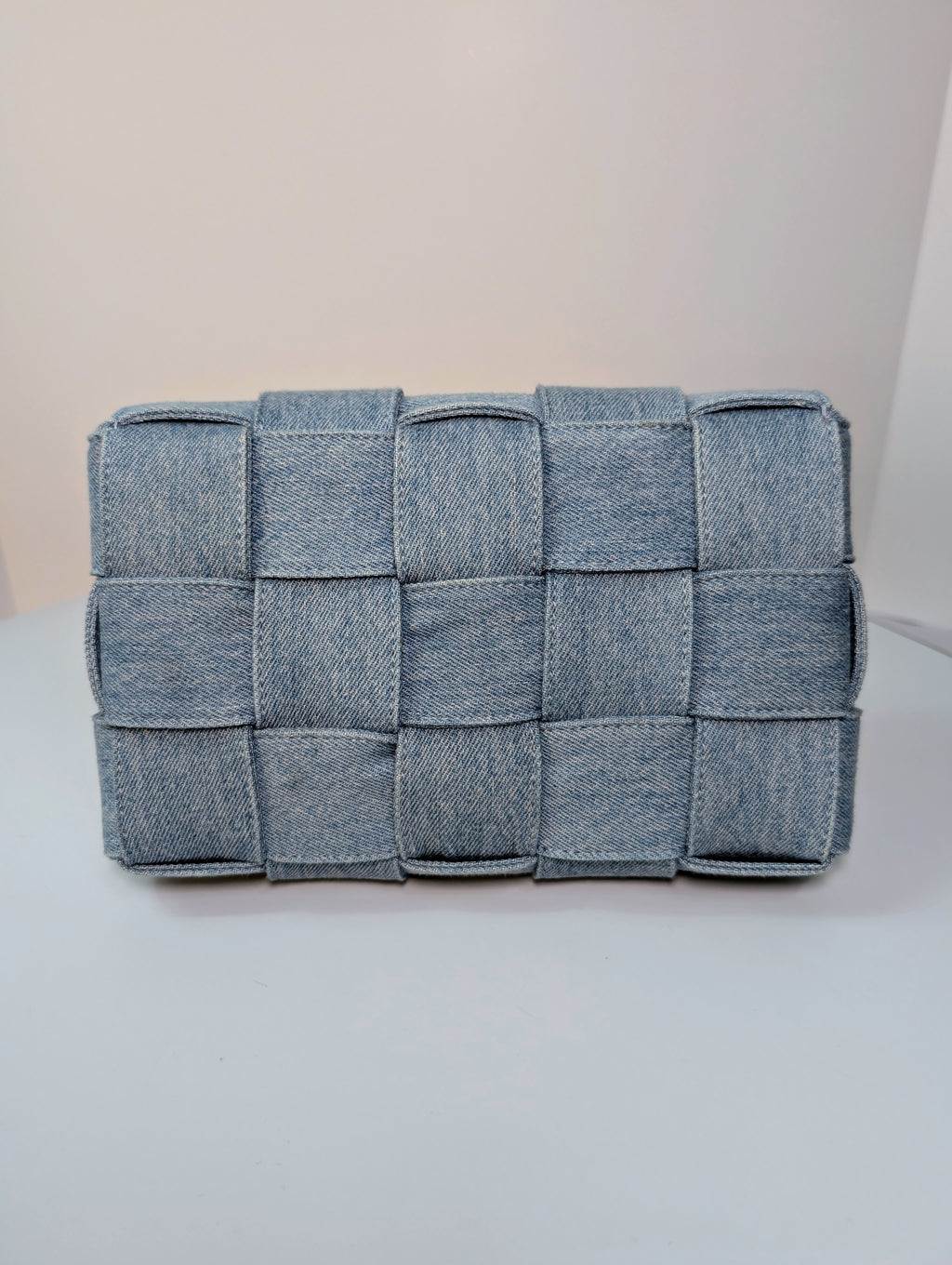 Bottega Veneta Light Blue Denim Intrecciato Cassette Crossbody Bag