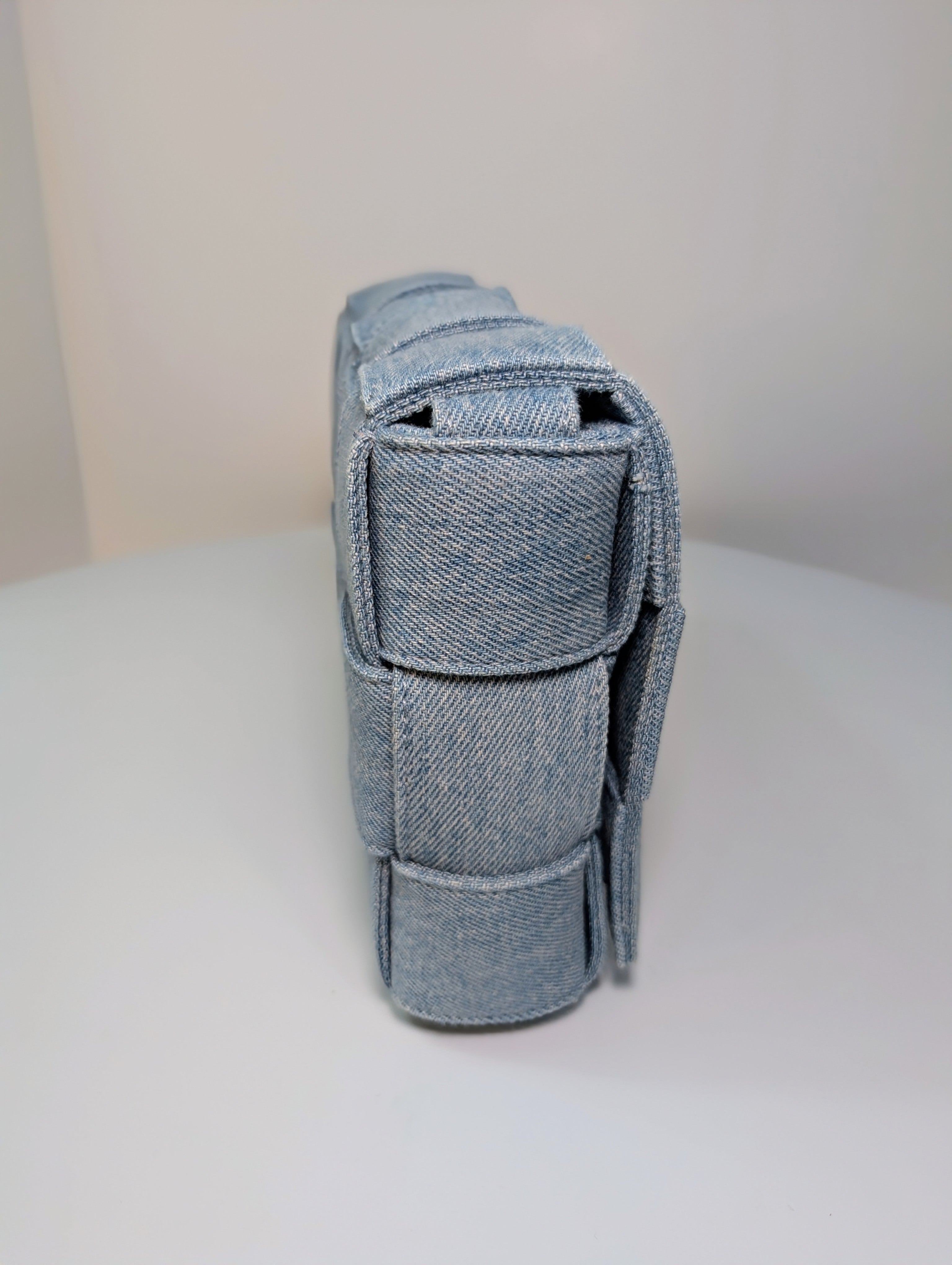 Bottega Veneta Light Blue Denim Intrecciato Cassette Crossbody Bag