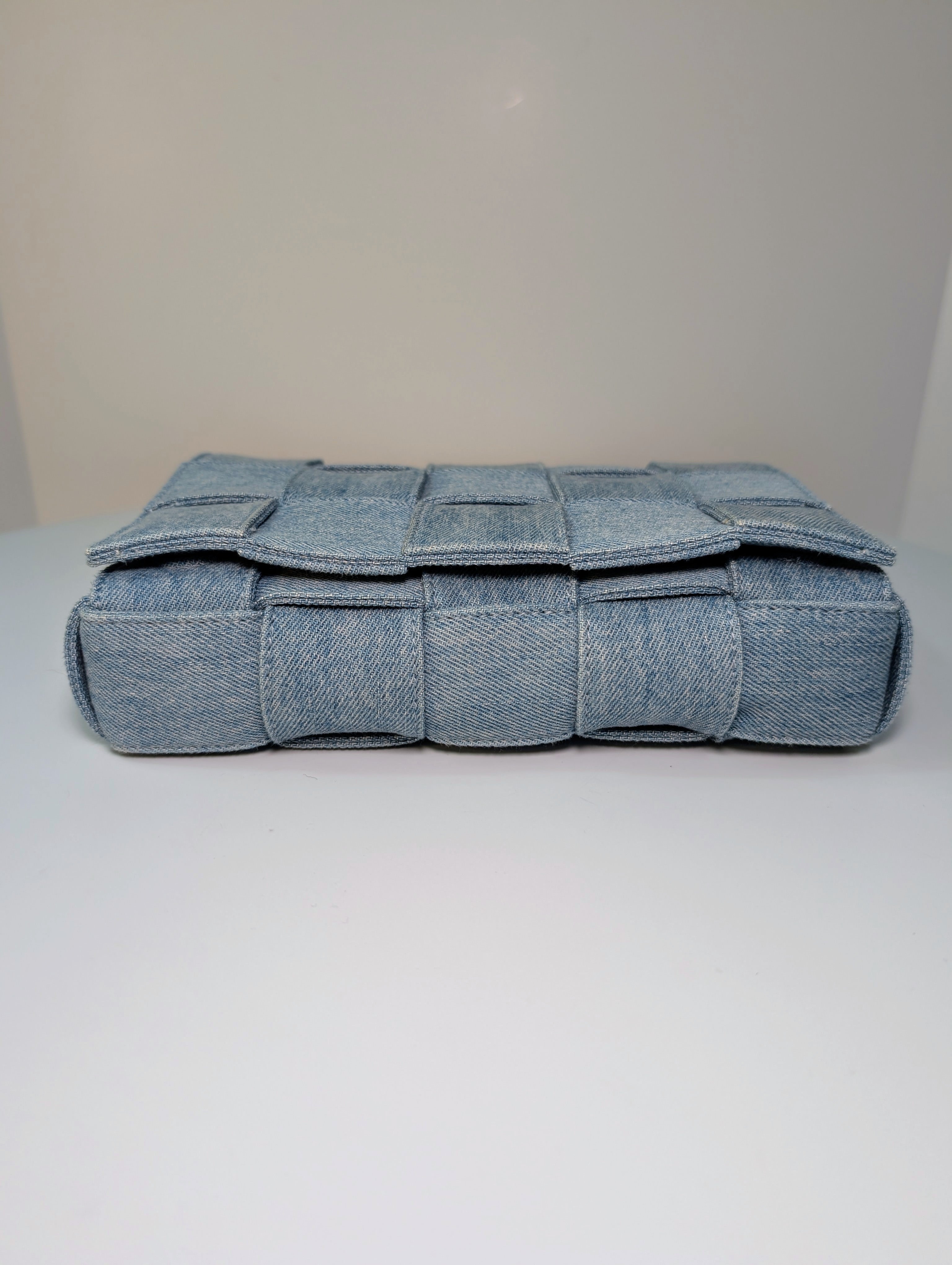 Bottega Veneta Light Blue Denim Intrecciato Cassette Crossbody Bag