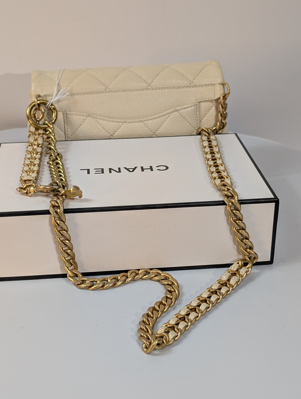 Chanel Melody Cream White Caviar Quilted Mini Flap Belt Bag