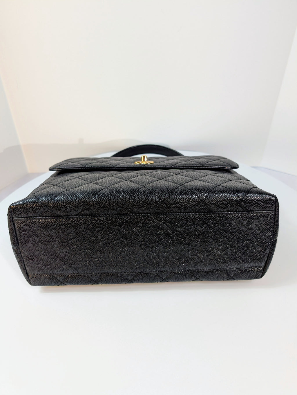 Chanel Vintage Black Quilted Caviar Leather Medium Kelly Flap Top Handle Bag