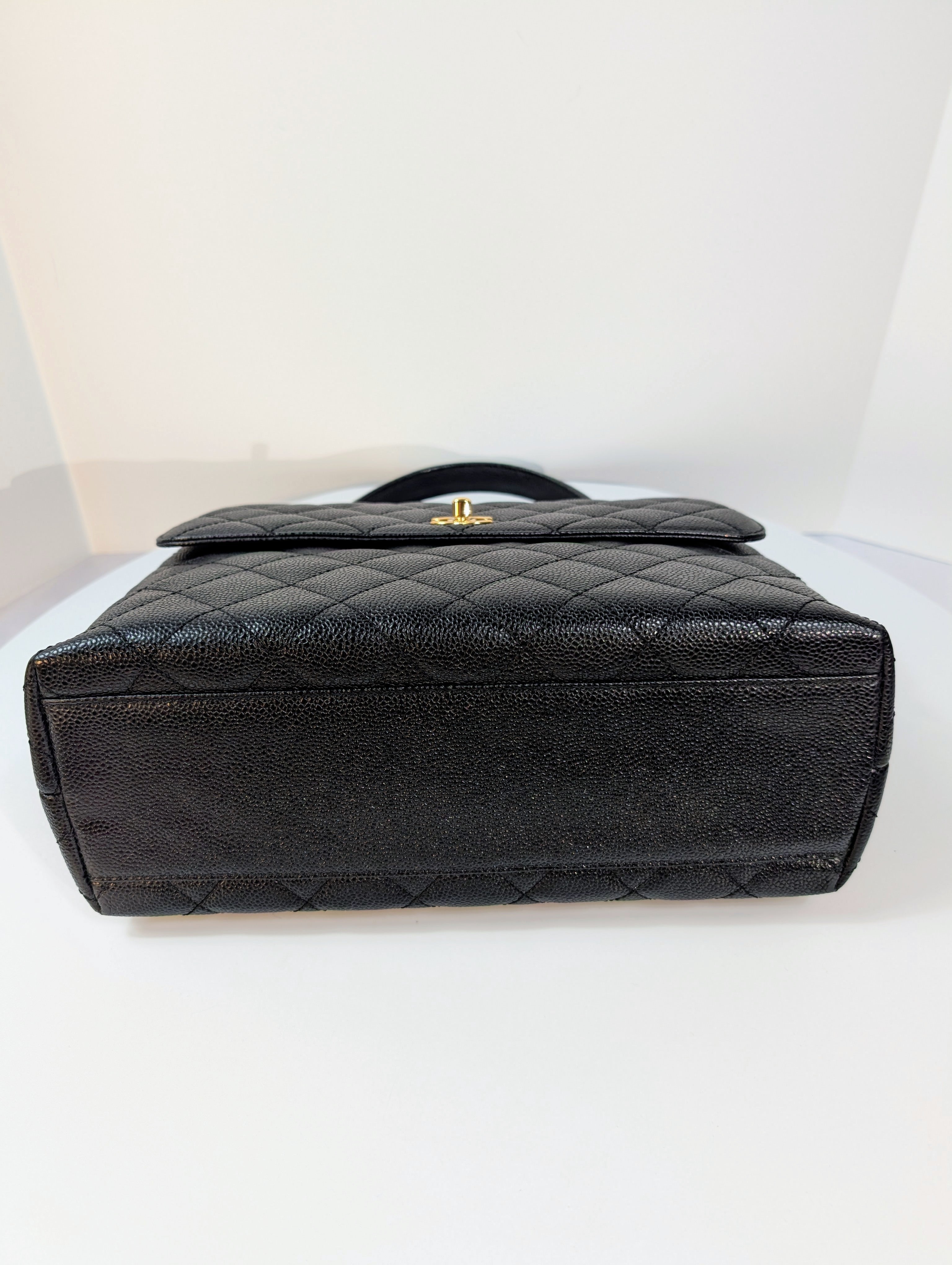 Chanel Vintage Black Quilted Caviar Leather Medium Kelly Flap Top Handle Bag