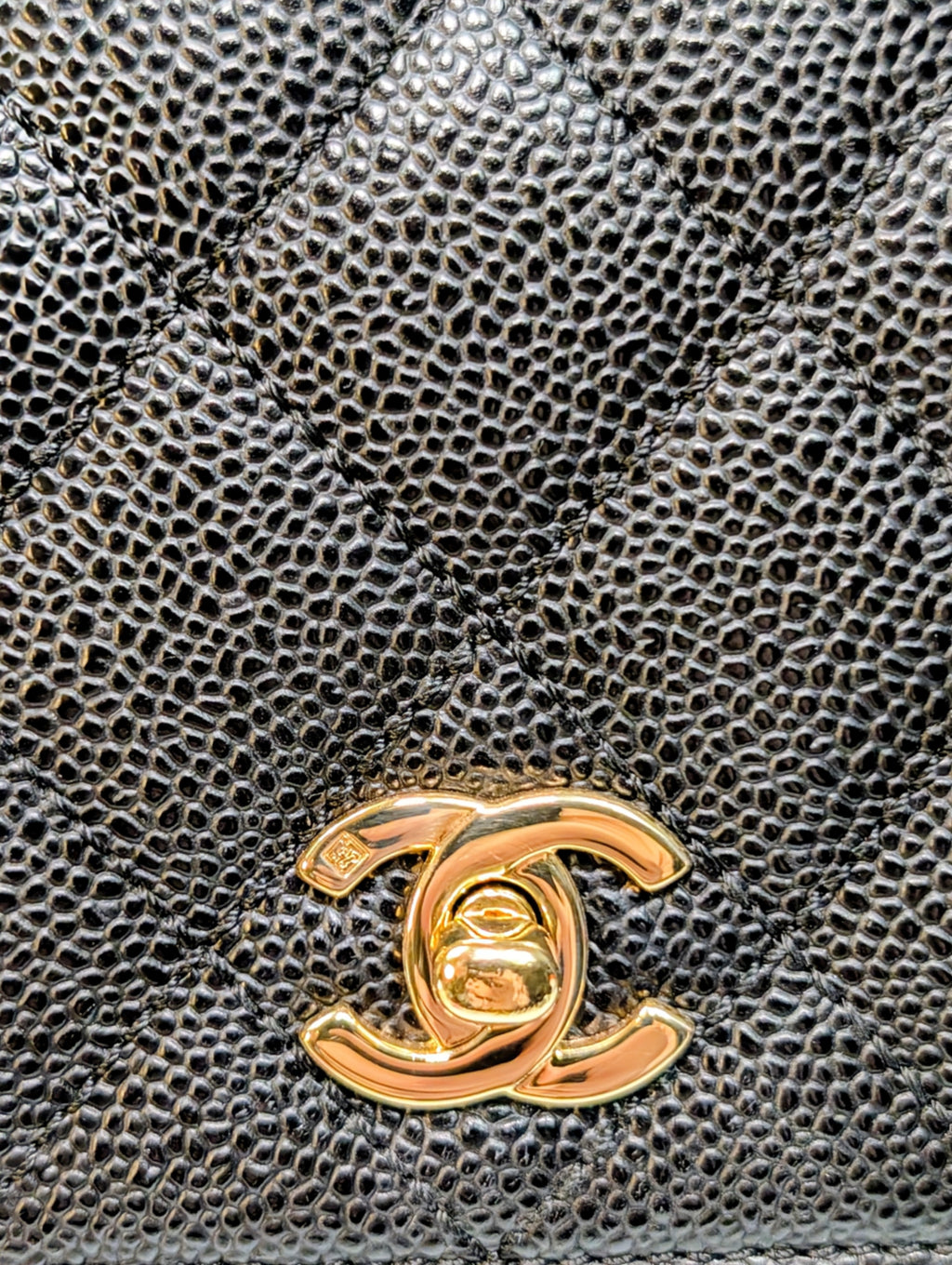 Chanel Vintage Black Quilted Caviar Leather Medium Kelly Flap Top Handle Bag