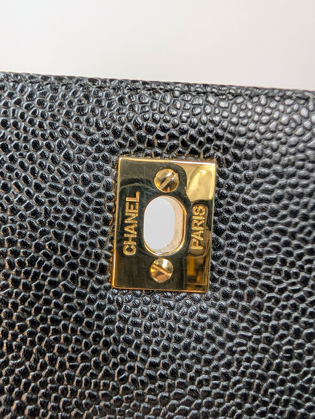 Chanel Vintage Black Quilted Caviar Leather Medium Kelly Flap Top Handle Bag