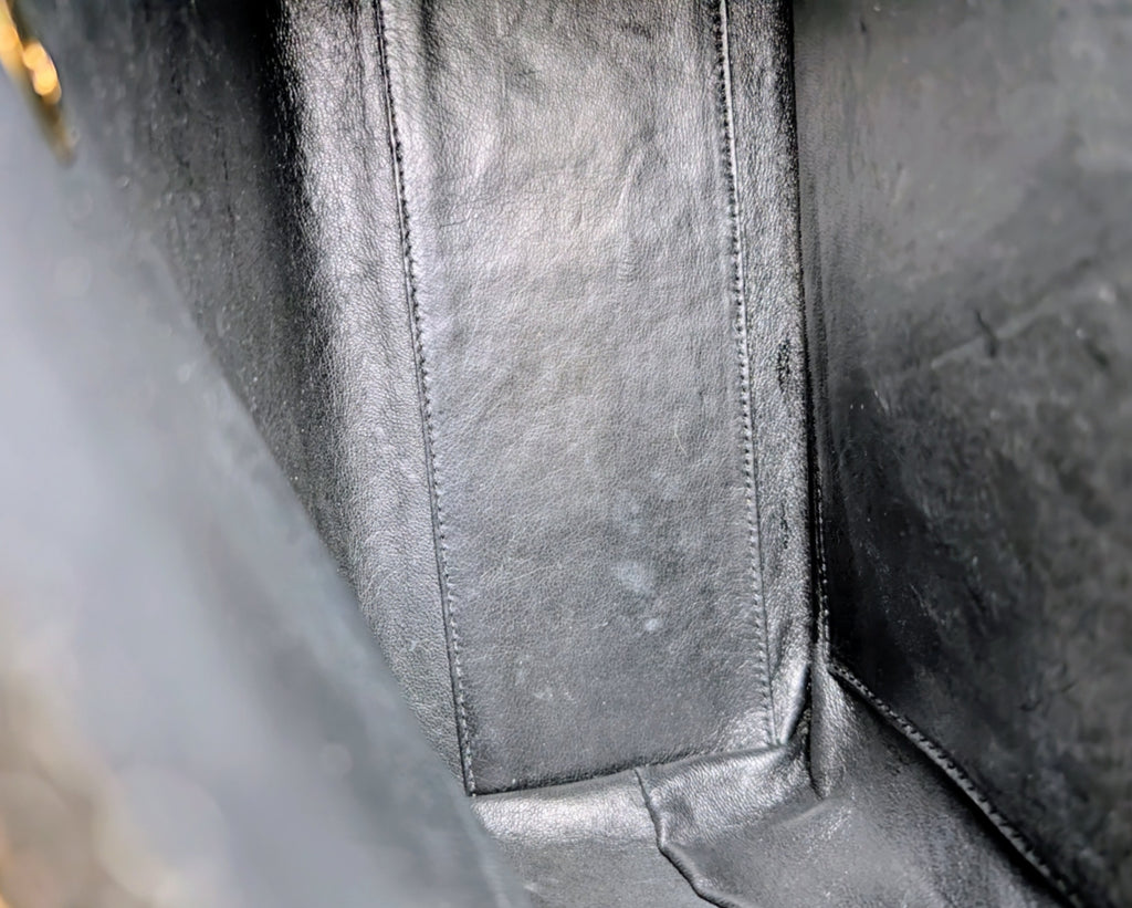 Chanel Vintage Black Quilted Caviar Leather Medium Kelly Flap Top Handle Bag