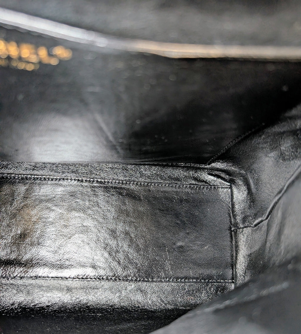 Chanel Vintage Black Quilted Caviar Leather Medium Kelly Flap Top Handle Bag