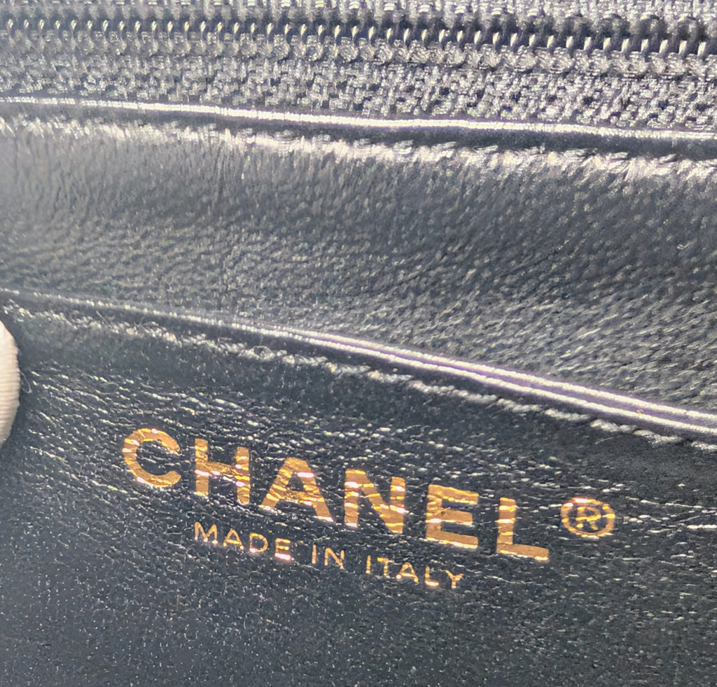 Chanel Vintage Black Quilted Caviar Leather Medium Kelly Flap Top Handle Bag