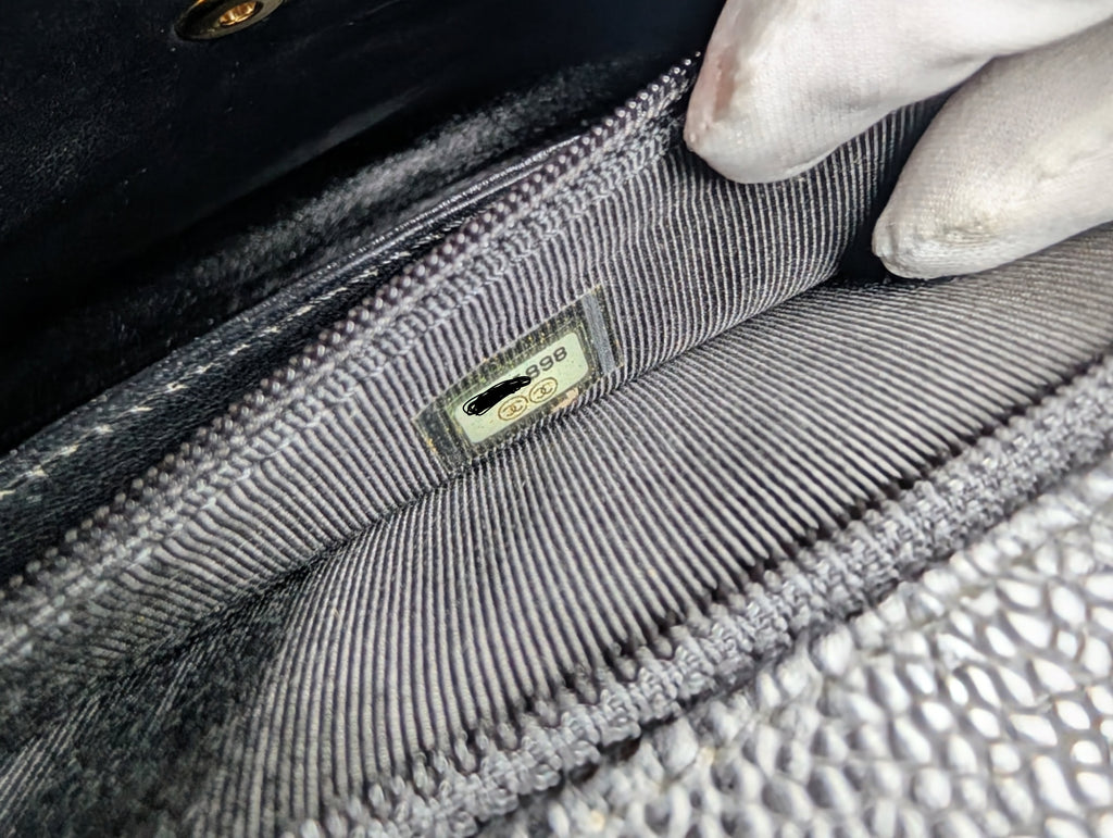 Chanel Vintage Black Quilted Caviar Leather Medium Kelly Flap Top Handle Bag