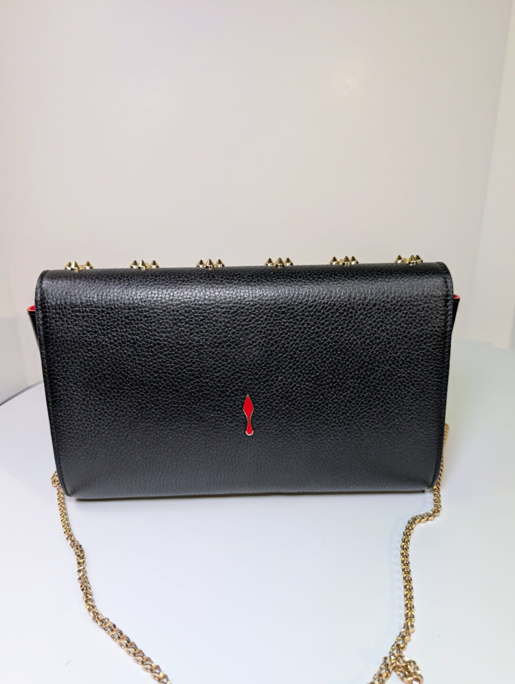 Christian Louboutin Black Calfskin Paloma Chain Clutch with Gold "Loubinthesky" Hardware