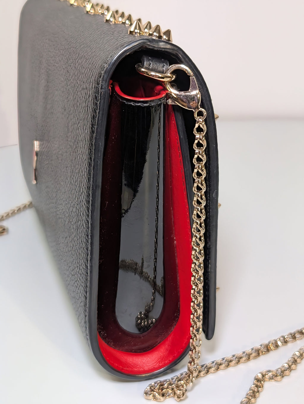 Christian Louboutin Black Calfskin Paloma Chain Clutch with Gold "Loubinthesky" Hardware