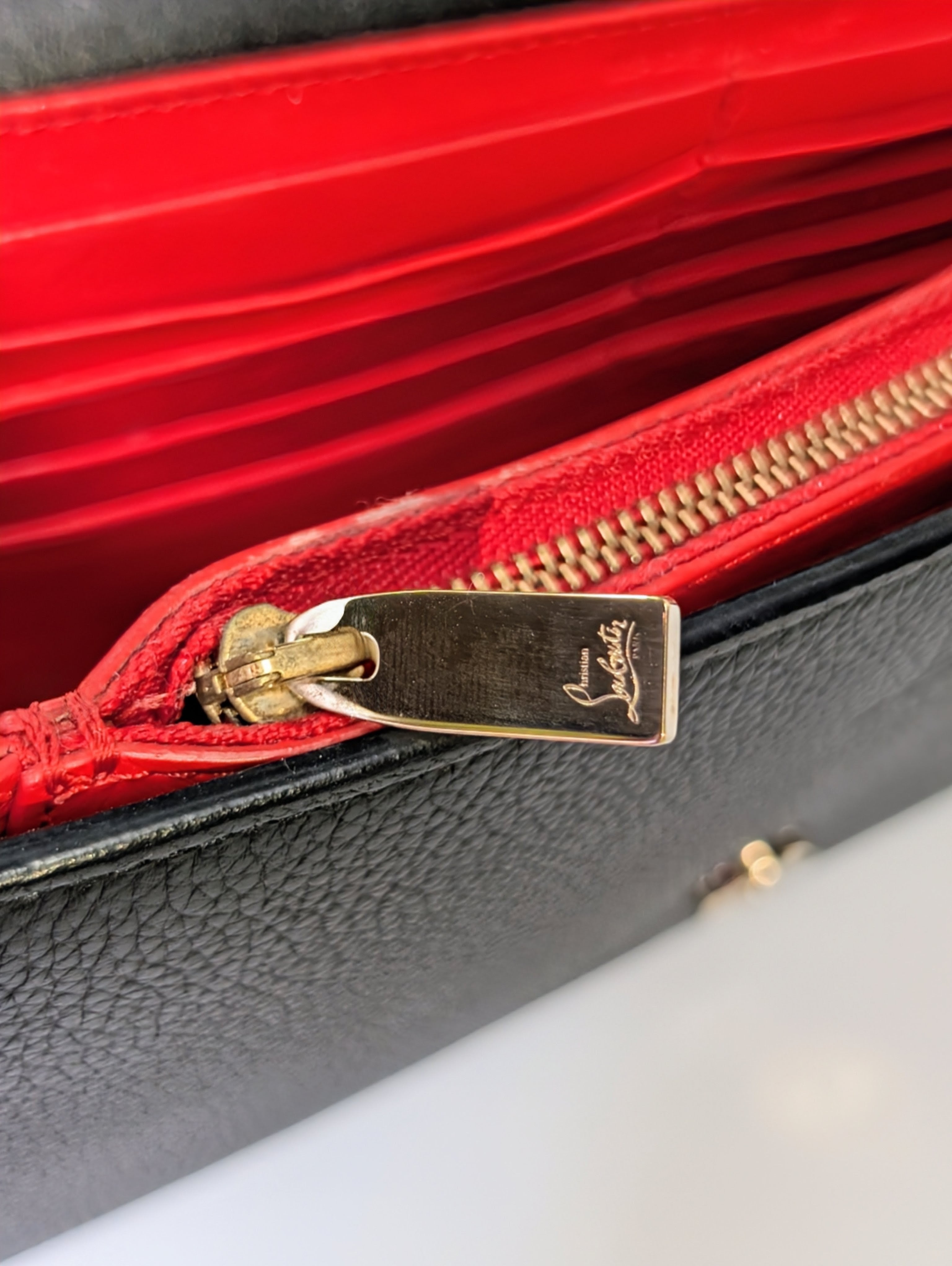 Christian Louboutin Black Calfskin Paloma Chain Clutch with Gold "Loubinthesky" Hardware