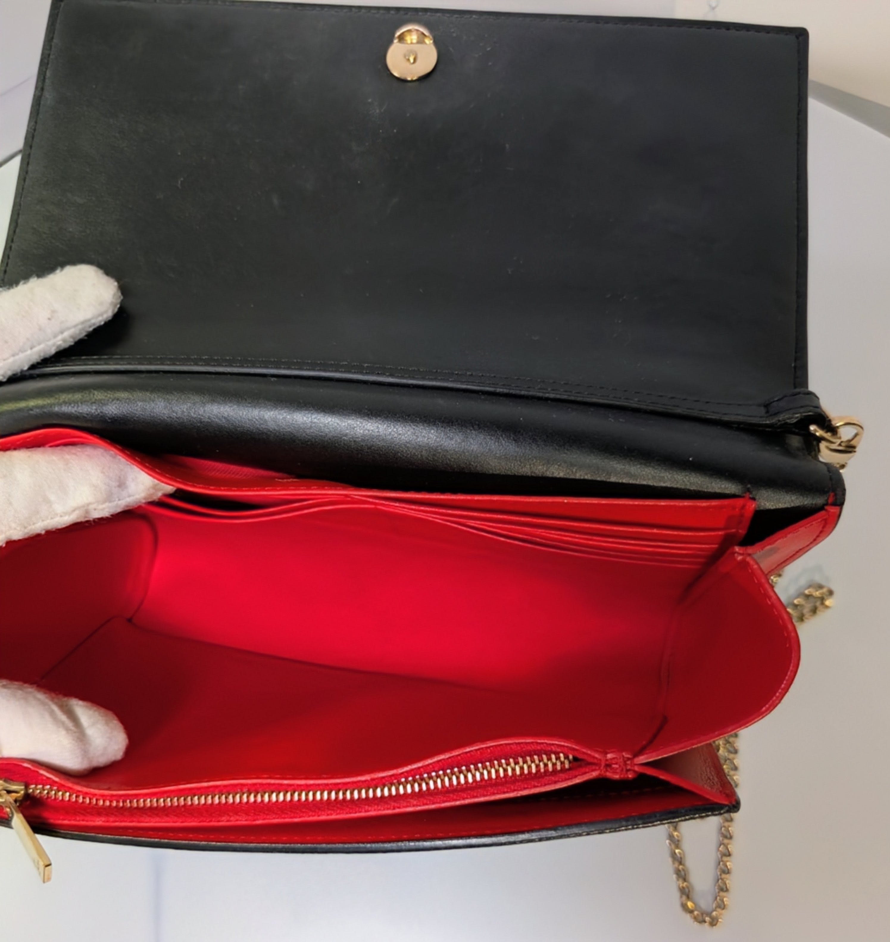 Christian Louboutin Black Calfskin Paloma Chain Clutch with Gold "Loubinthesky" Hardware