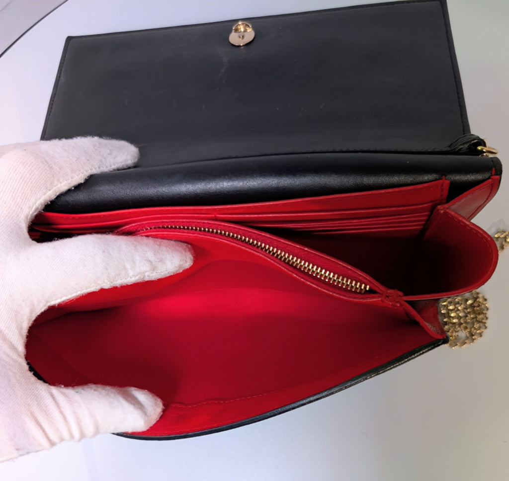 Christian Louboutin Black Calfskin Paloma Chain Clutch with Gold "Loubinthesky" Hardware