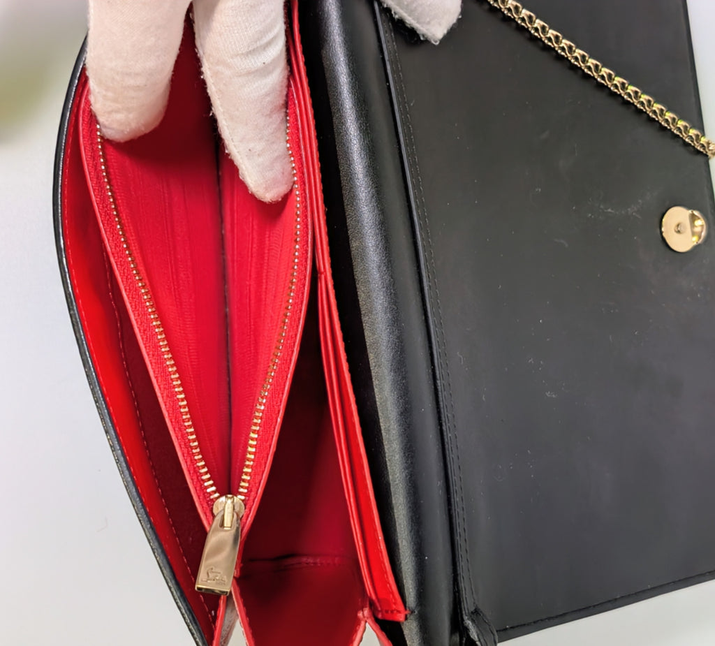Christian Louboutin Black Calfskin Paloma Chain Clutch with Gold "Loubinthesky" Hardware
