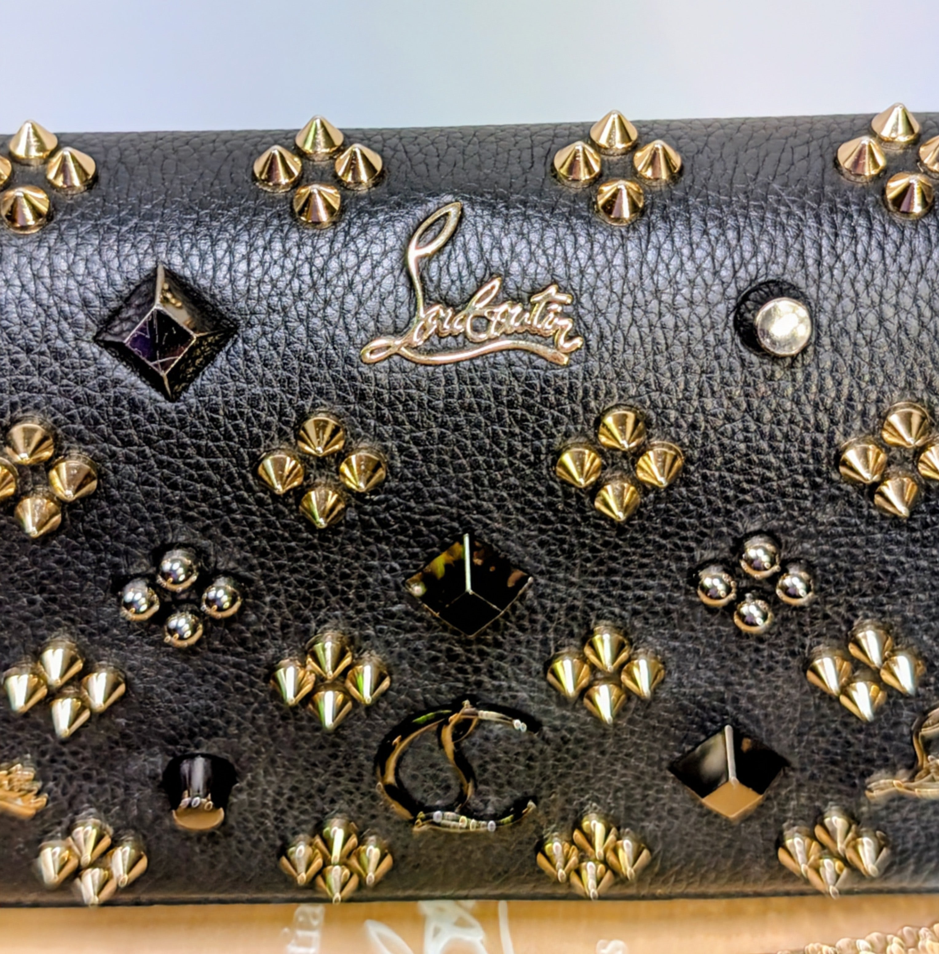 Christian Louboutin Black Calfskin Paloma Chain Clutch with Gold "Loubinthesky" Hardware