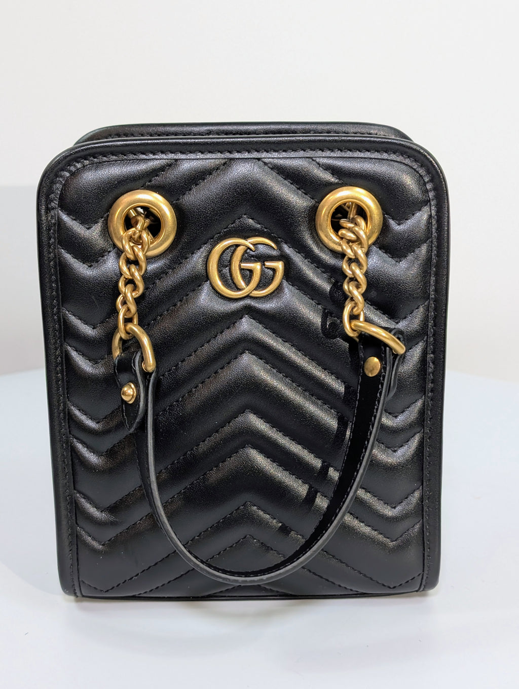 Gucci Black Leather GG Marmont Matelassé Mini Shoulder Bag