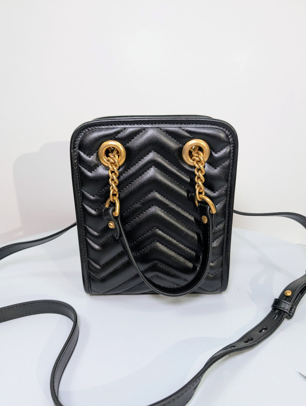 Gucci Black Leather GG Marmont Matelassé Mini Shoulder Bag