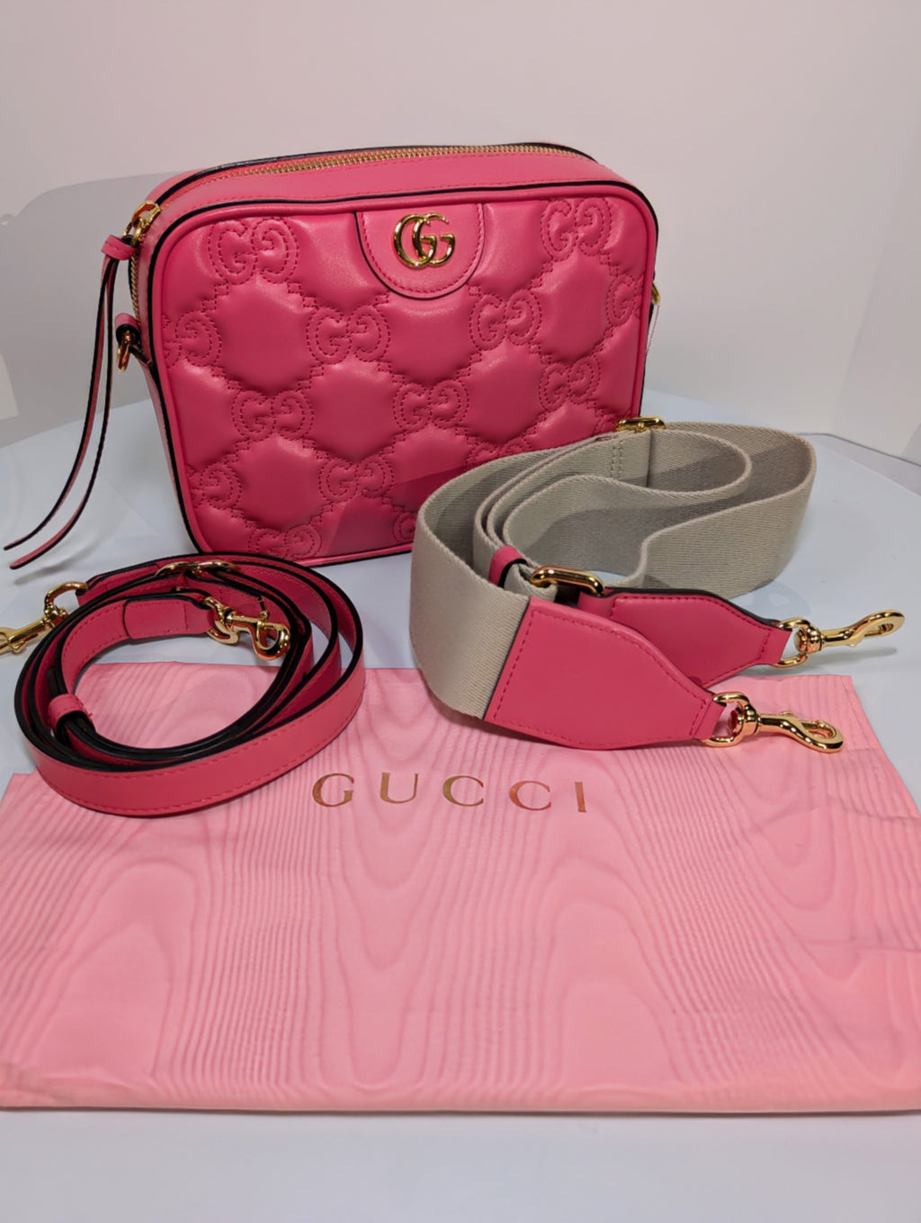 Gucci GG Hot Pink Matelasse Leather Double-Strap Camera Bag