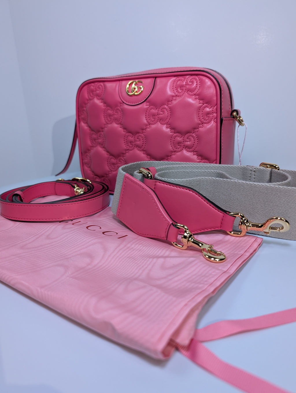 Gucci GG Hot Pink Matelasse Leather Double-Strap Camera Bag