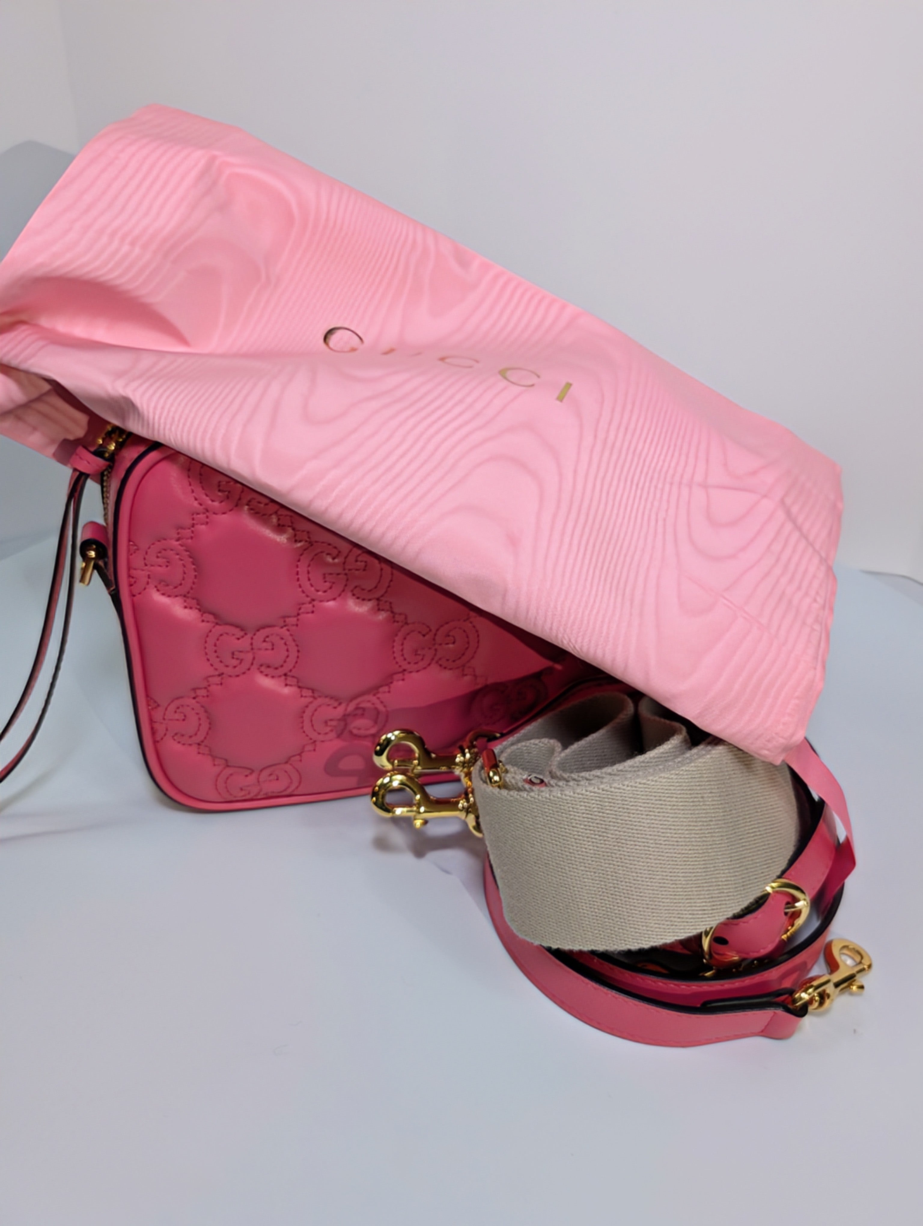 Gucci GG Hot Pink Matelasse Leather Double-Strap Camera Bag