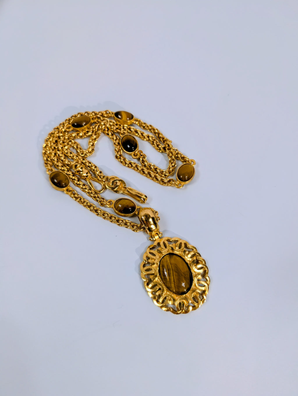 Chanel Very Rare Vintage 24k Gold Tiger Eye Statement Necklace