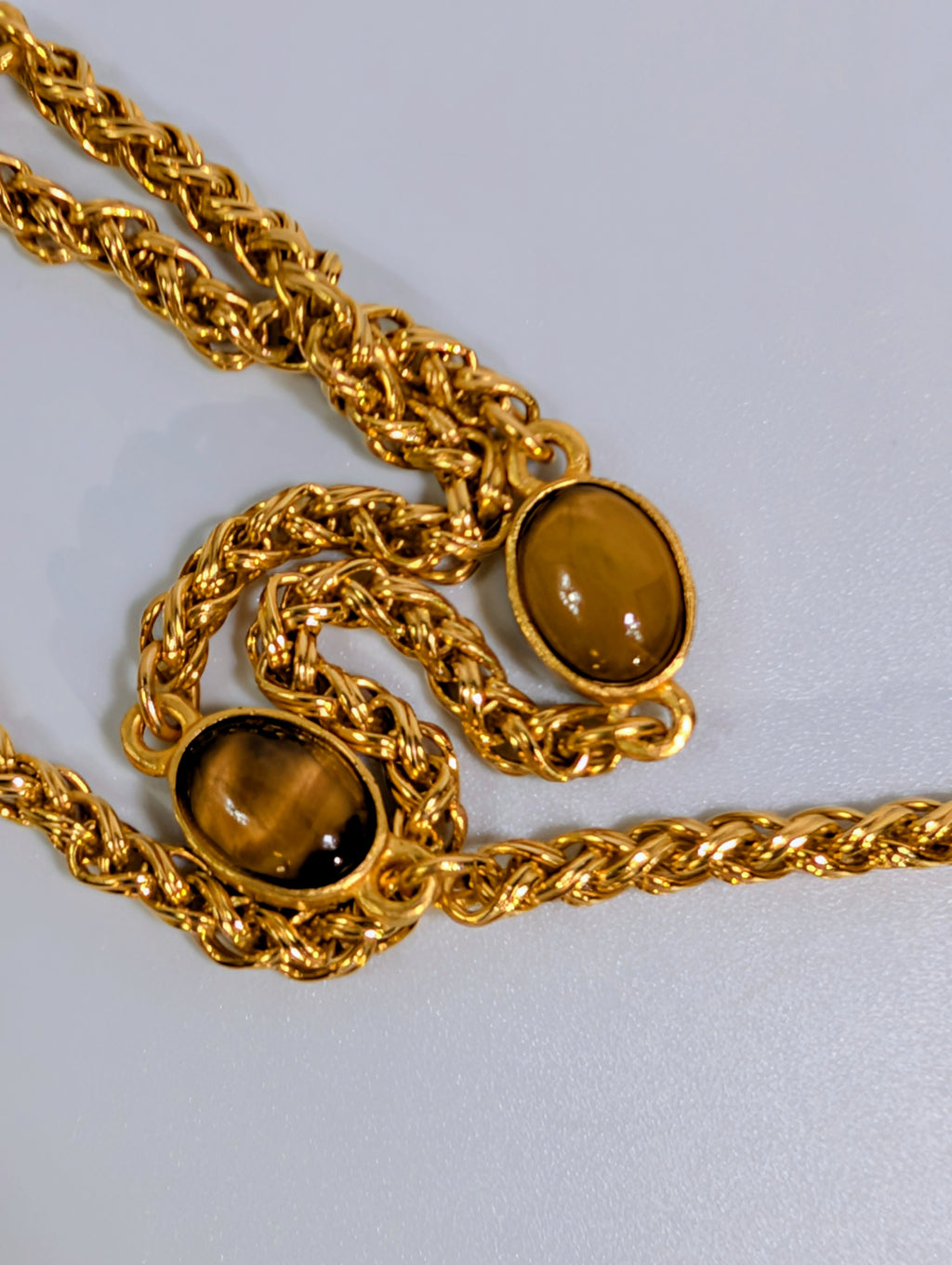 Chanel Very Rare Vintage 24k Gold Tiger Eye Statement Necklace