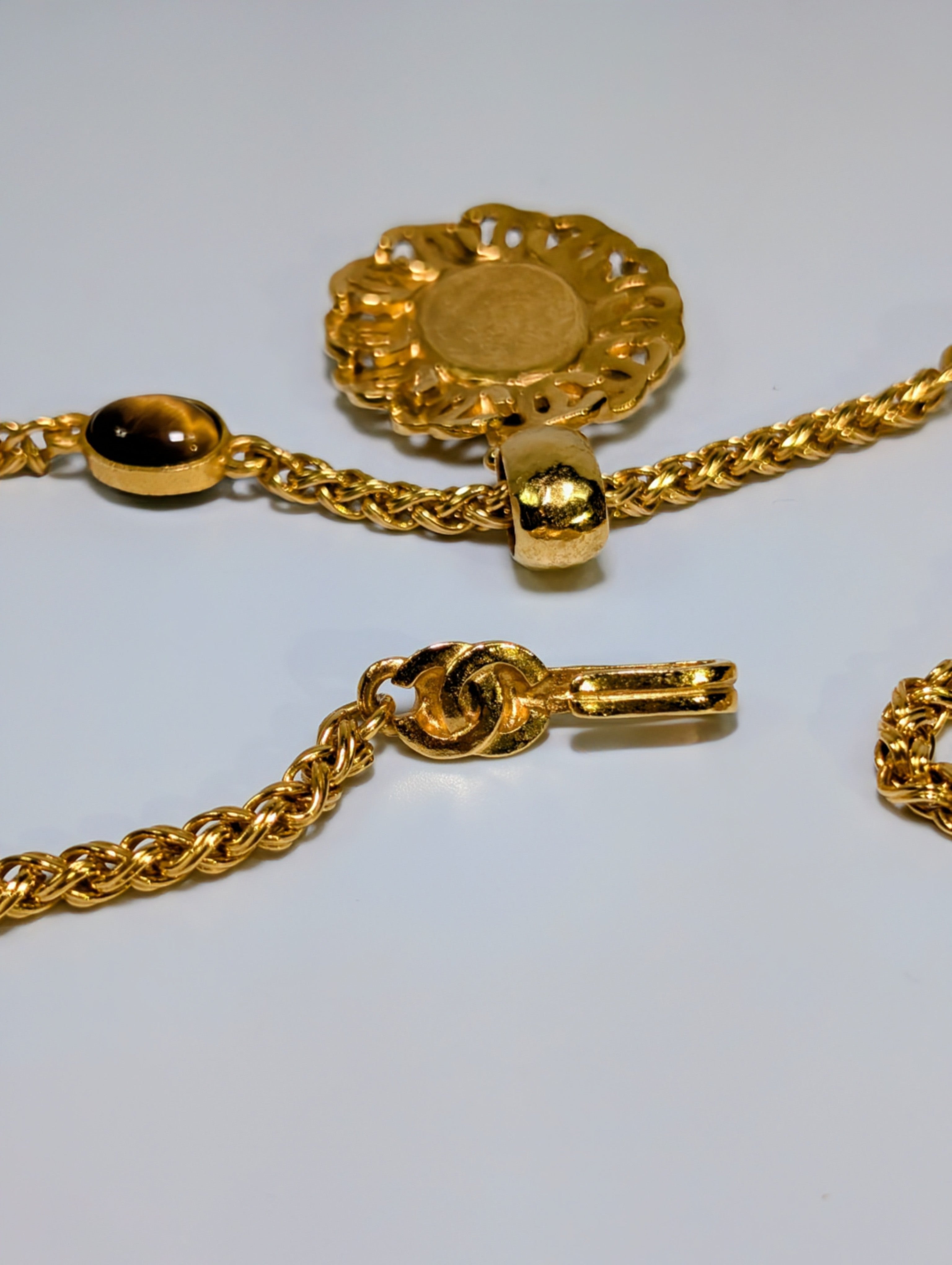 Chanel Very Rare Vintage 24k Gold Tiger Eye Statement Necklace