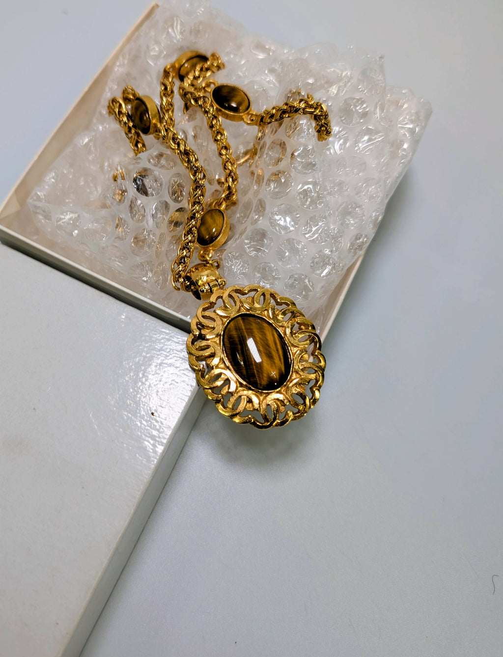 Chanel Very Rare Vintage 24k Gold Tiger Eye Statement Necklace
