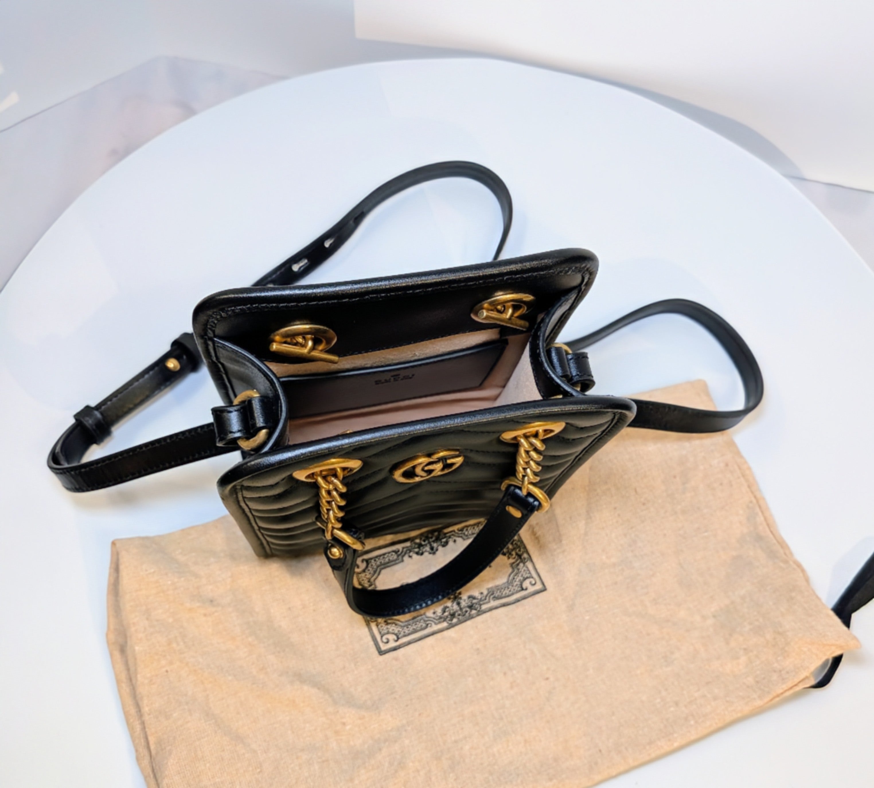Gucci Black Leather GG Marmont Matelassé Mini Shoulder Bag
