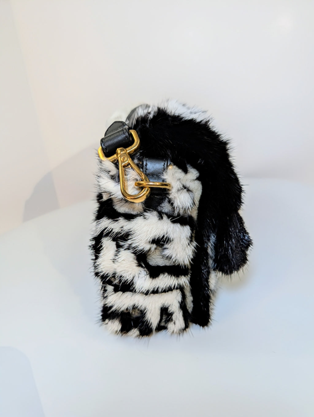 Fendi Rare Black and White European Mink Fur Baguette Bag with Matching Mink Strap