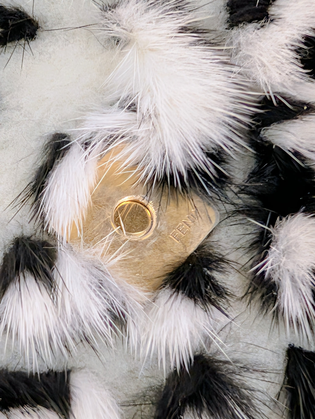 Fendi Rare Black and White European Mink Fur Baguette Bag with Matching Mink Strap