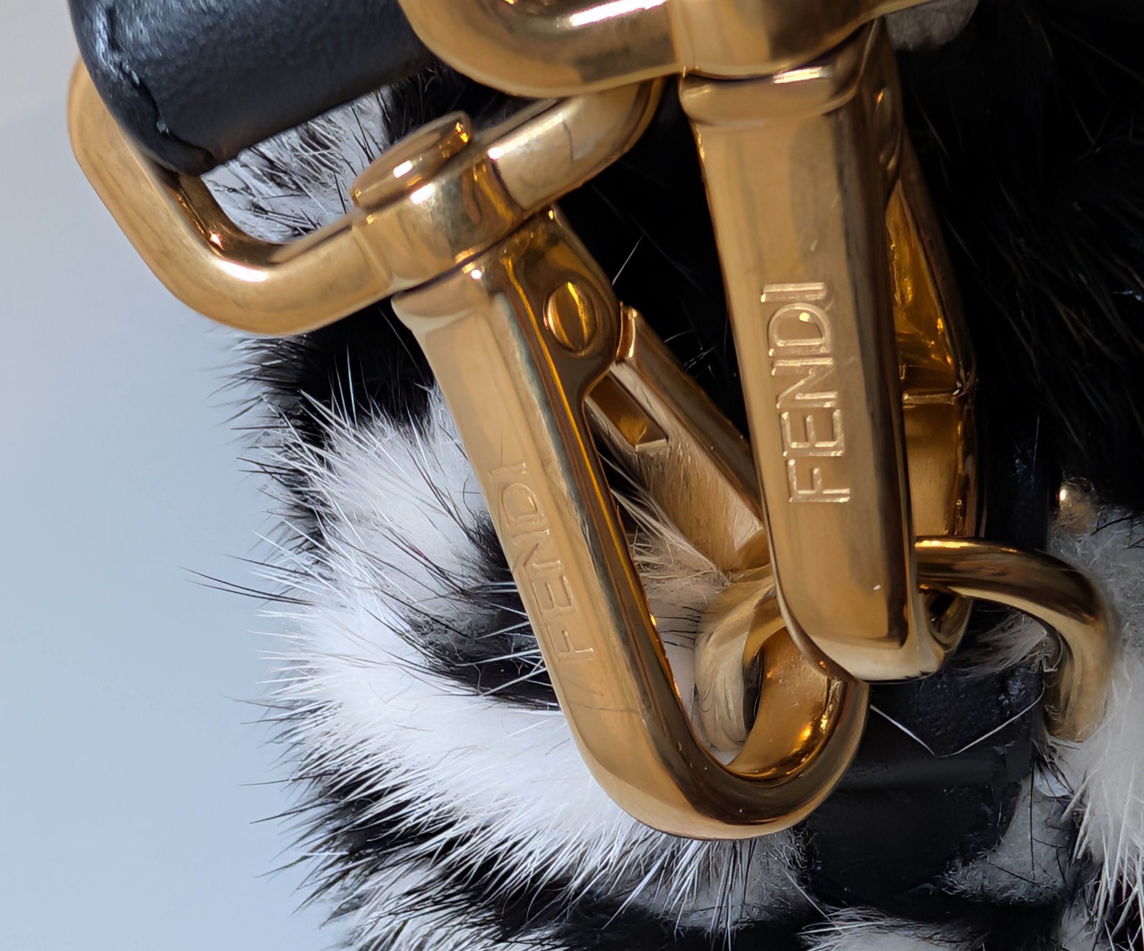 Fendi Rare Black and White European Mink Fur Baguette Bag with Matching Mink Strap