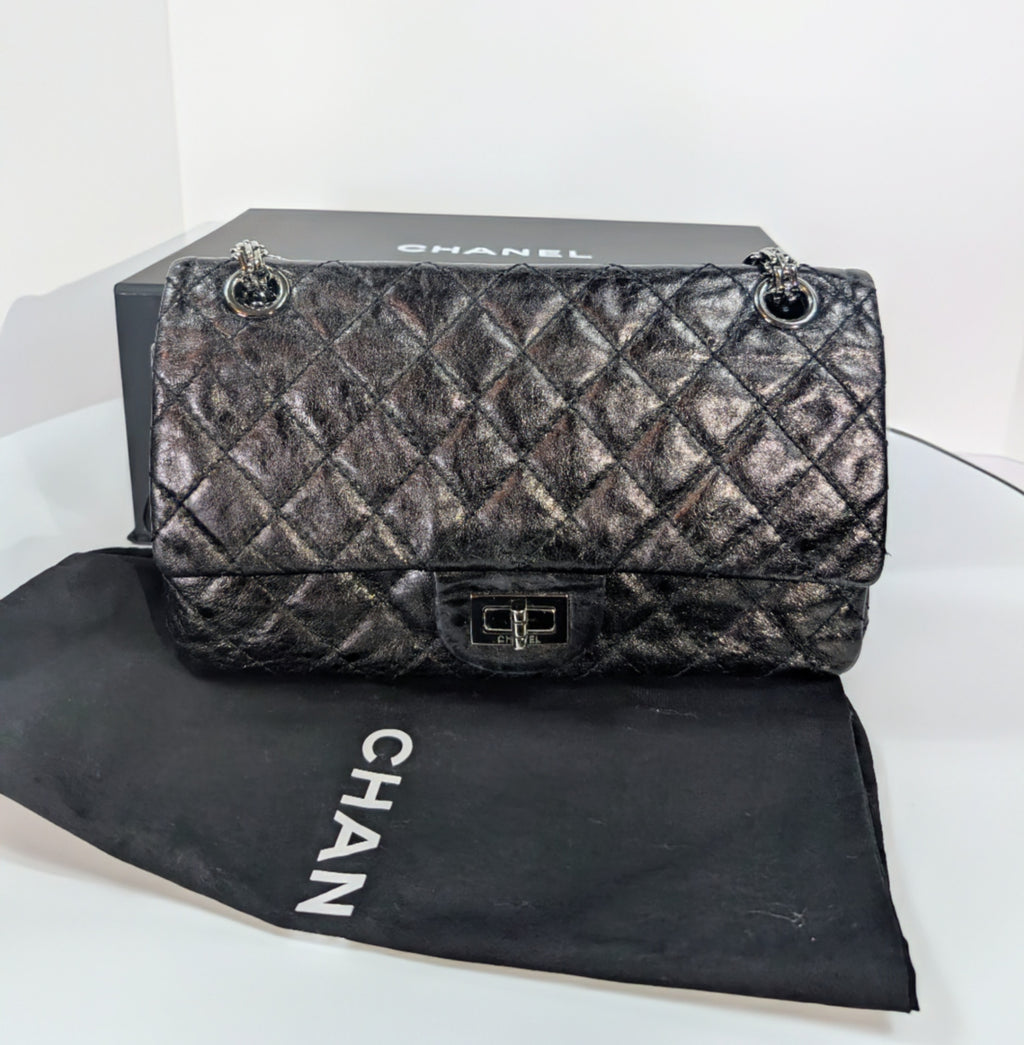 Chanel Vintage Anthracite Distressed Calfskin Leather 2.55 Reissue Double Flap Bag