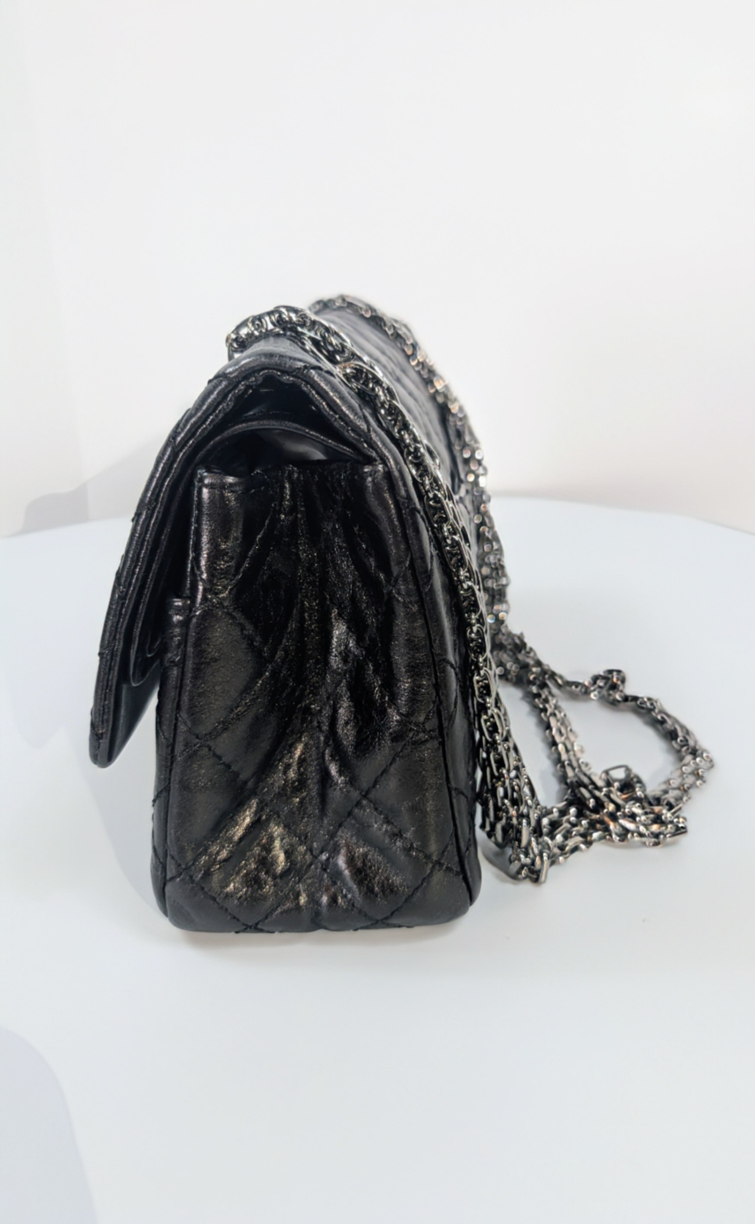 Chanel Vintage Anthracite Distressed Calfskin Leather 2.55 Reissue Double Flap Bag