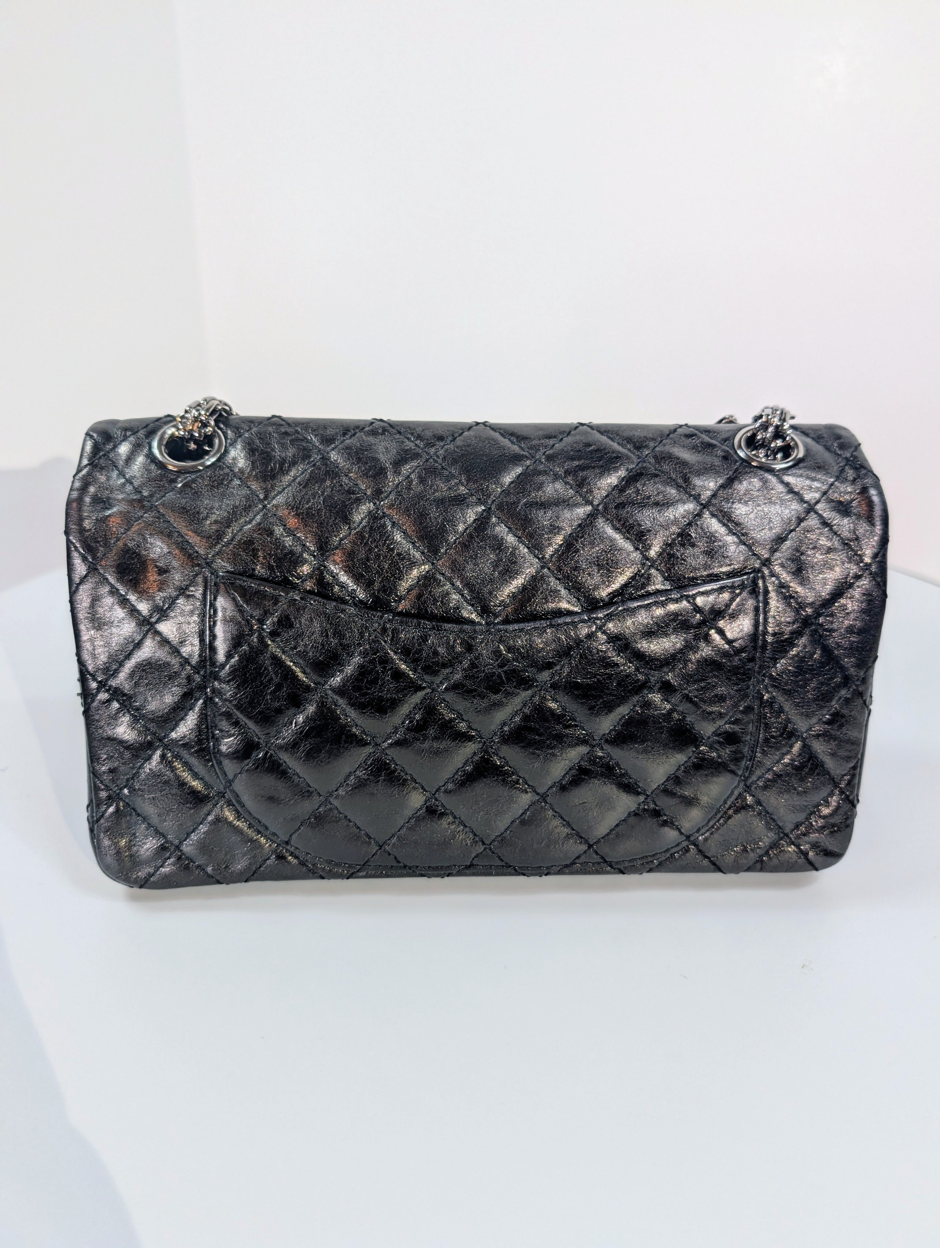 Chanel Vintage Anthracite Distressed Calfskin Leather 2.55 Reissue Double Flap Bag