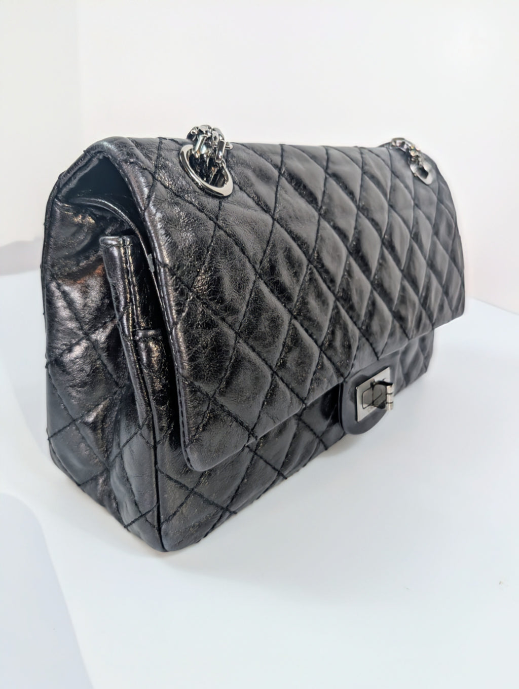 Chanel Vintage Anthracite Distressed Calfskin Leather 2.55 Reissue Double Flap Bag