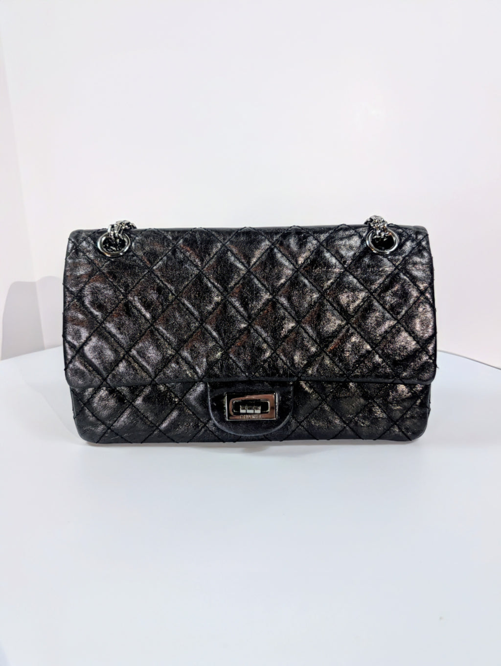 Chanel Vintage Anthracite Distressed Calfskin Leather 2.55 Reissue Double Flap Bag