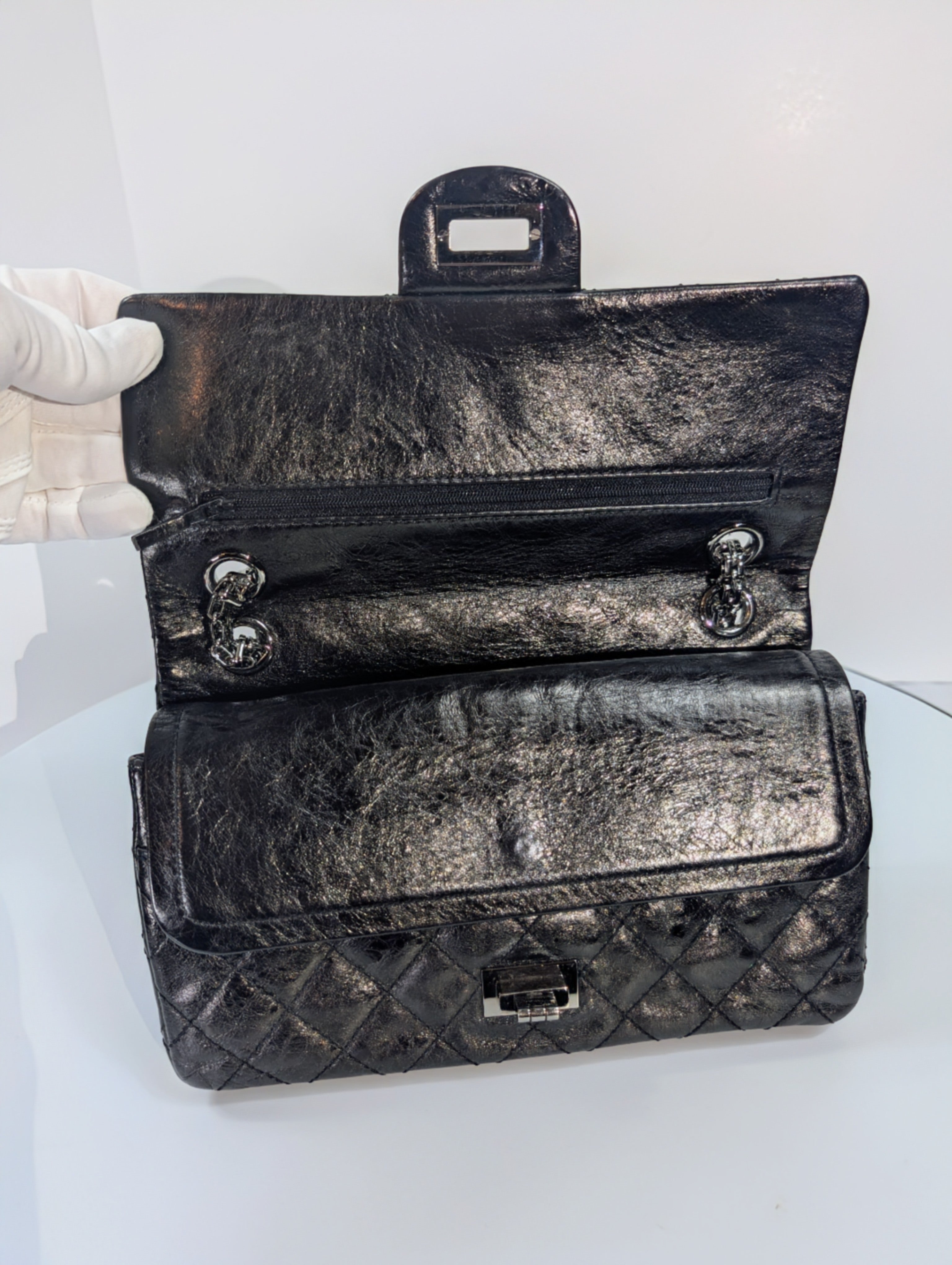 Chanel Vintage Anthracite Distressed Calfskin Leather 2.55 Reissue Double Flap Bag