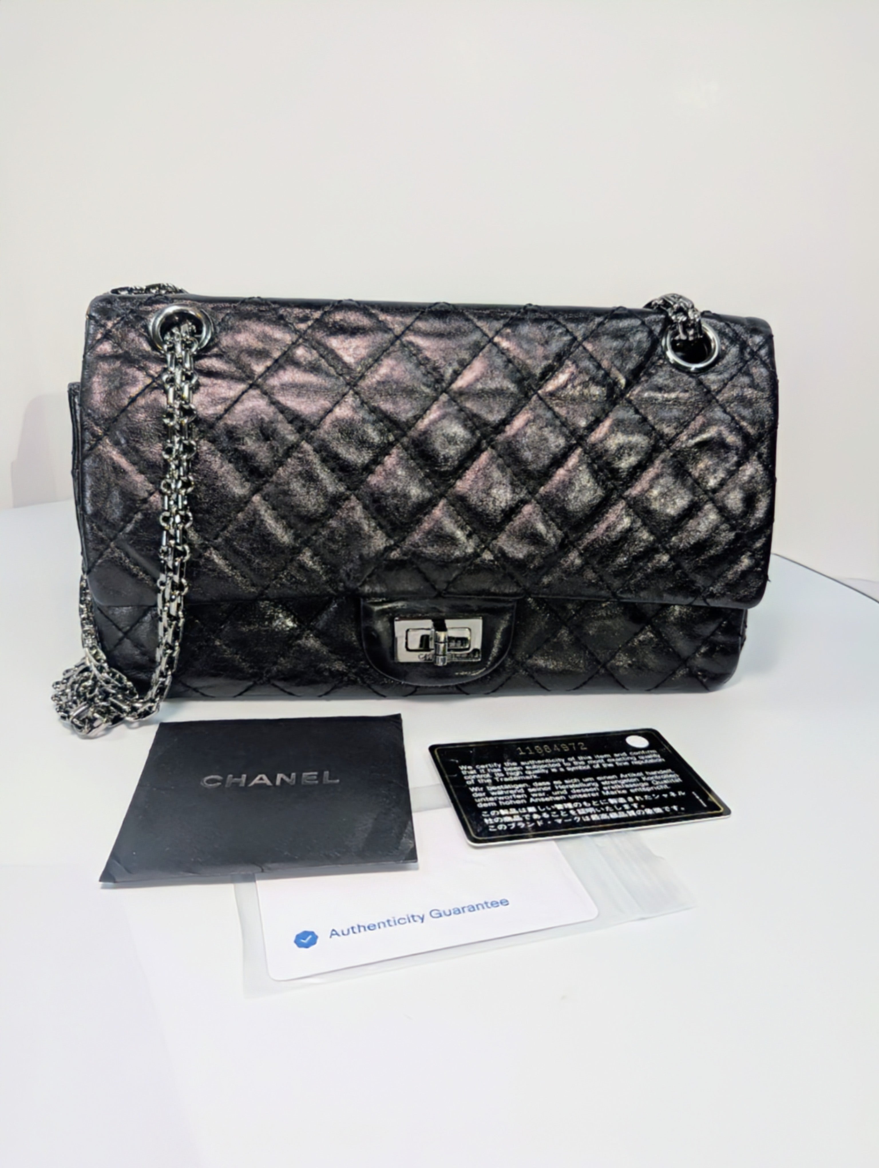 Chanel Vintage Anthracite Distressed Calfskin Leather 2.55 Reissue Double Flap Bag