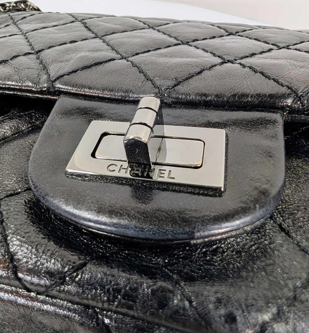 Chanel Vintage Anthracite Distressed Calfskin Leather 2.55 Reissue Double Flap Bag