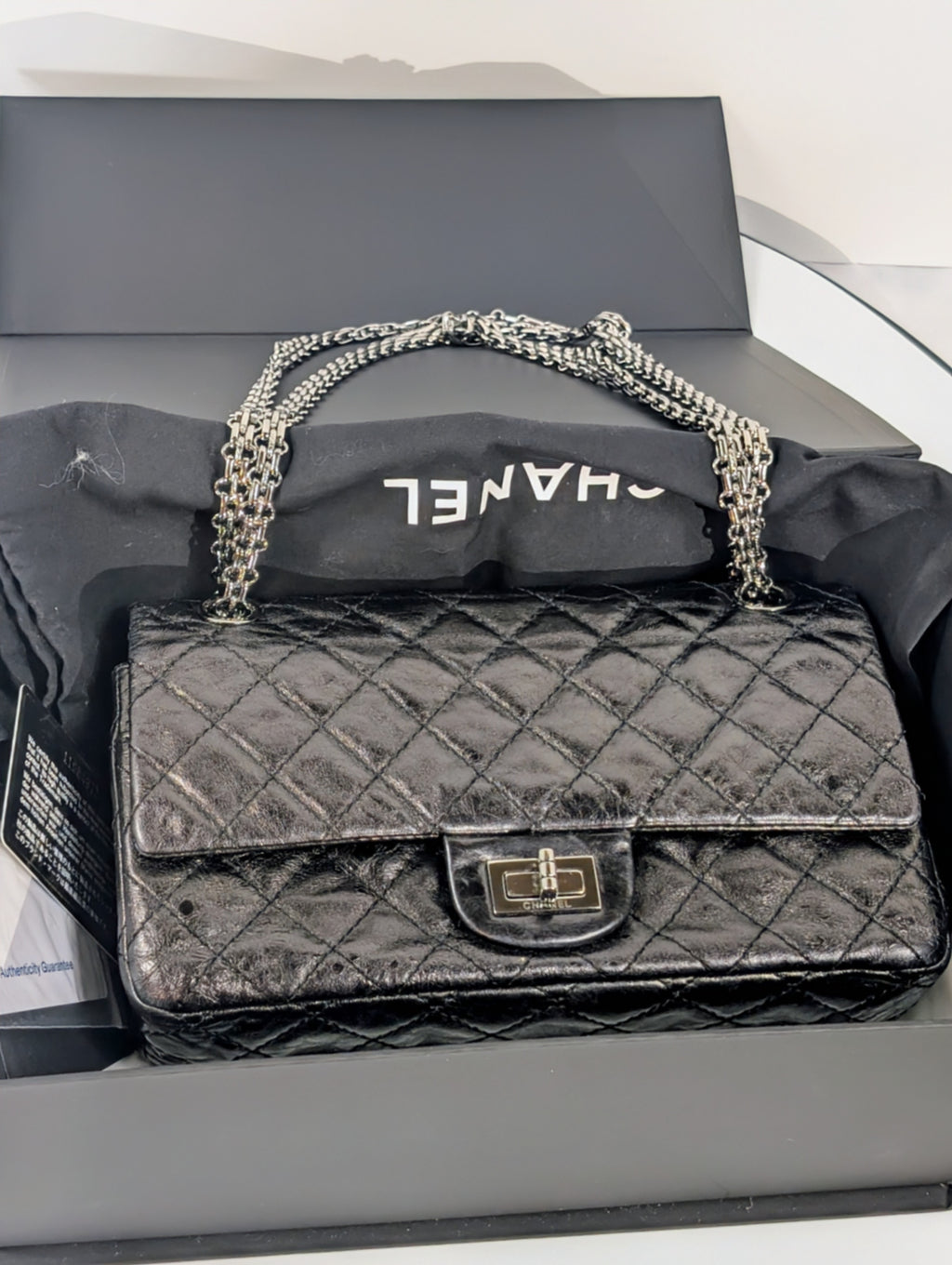 Chanel Vintage Anthracite Distressed Calfskin Leather 2.55 Reissue Double Flap Bag