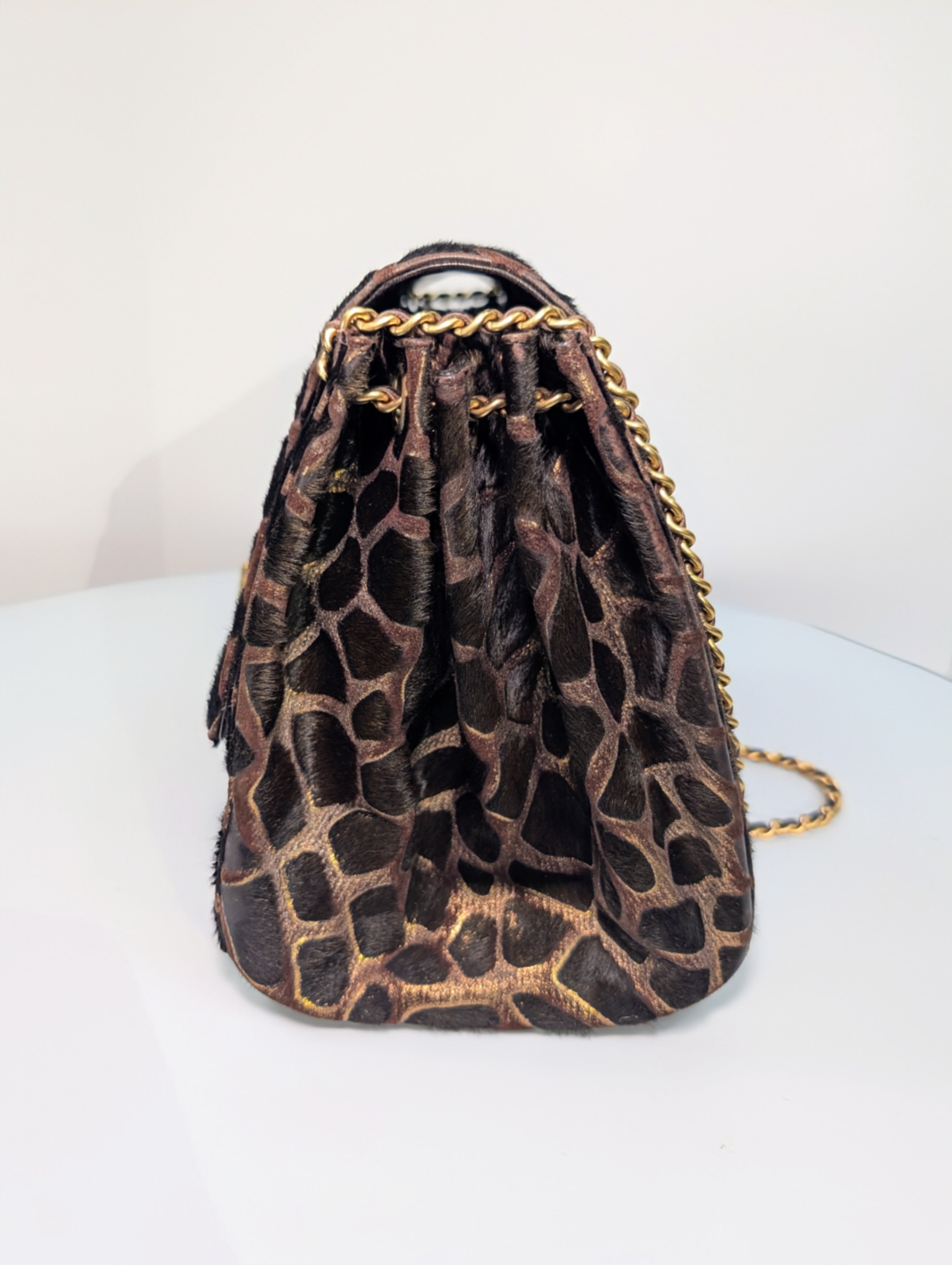 Chanel Vintage Brown Cream Giraffe Print Pony Hair Tote Bag