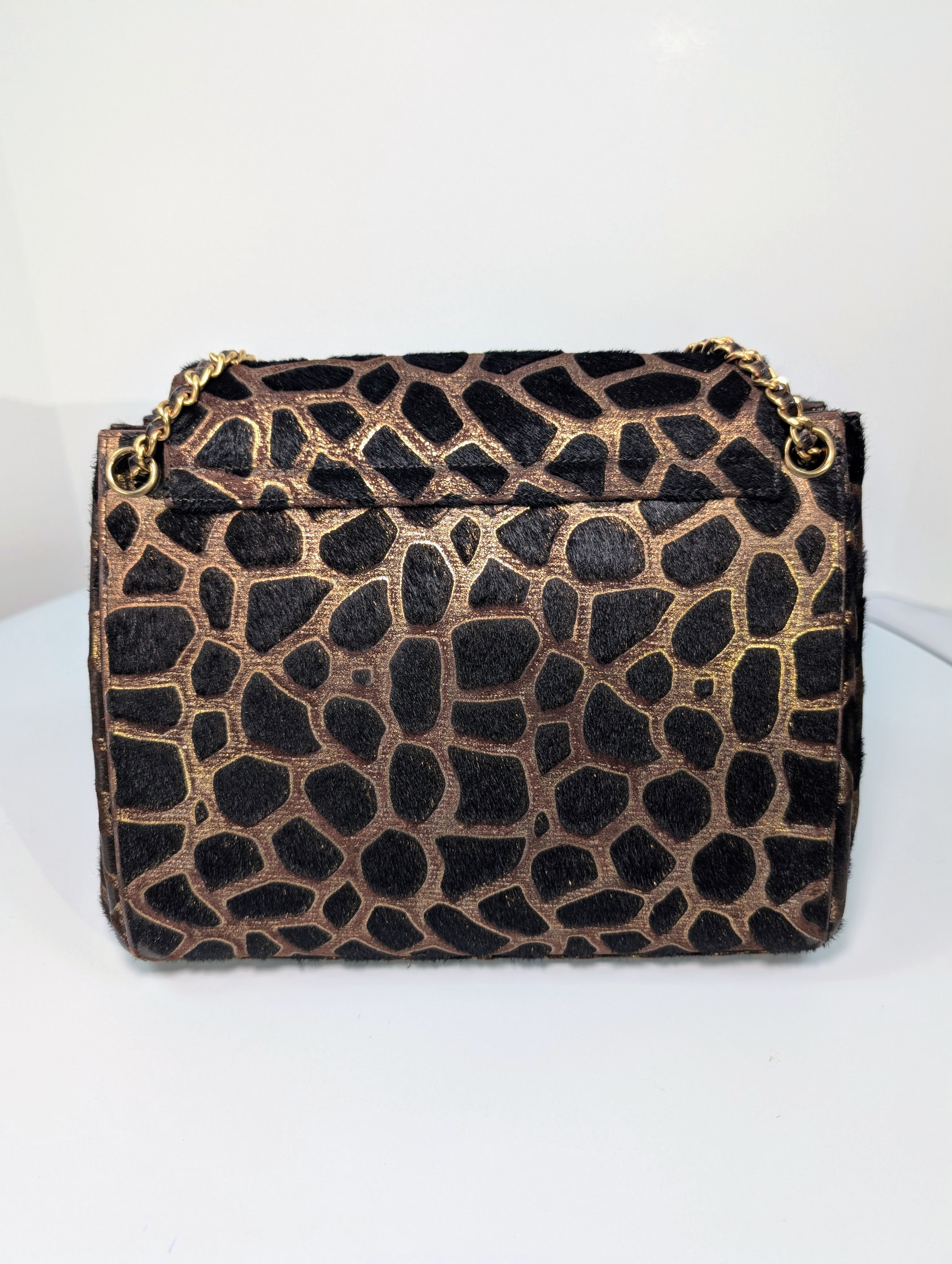 Chanel Vintage Brown Cream Giraffe Print Pony Hair Tote Bag