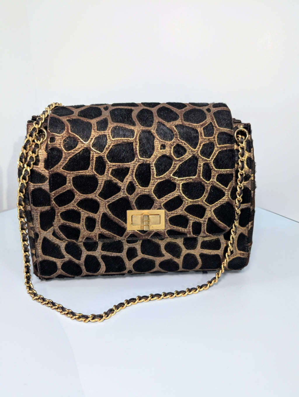 Chanel Vintage Brown Cream Giraffe Print Pony Hair Tote Bag